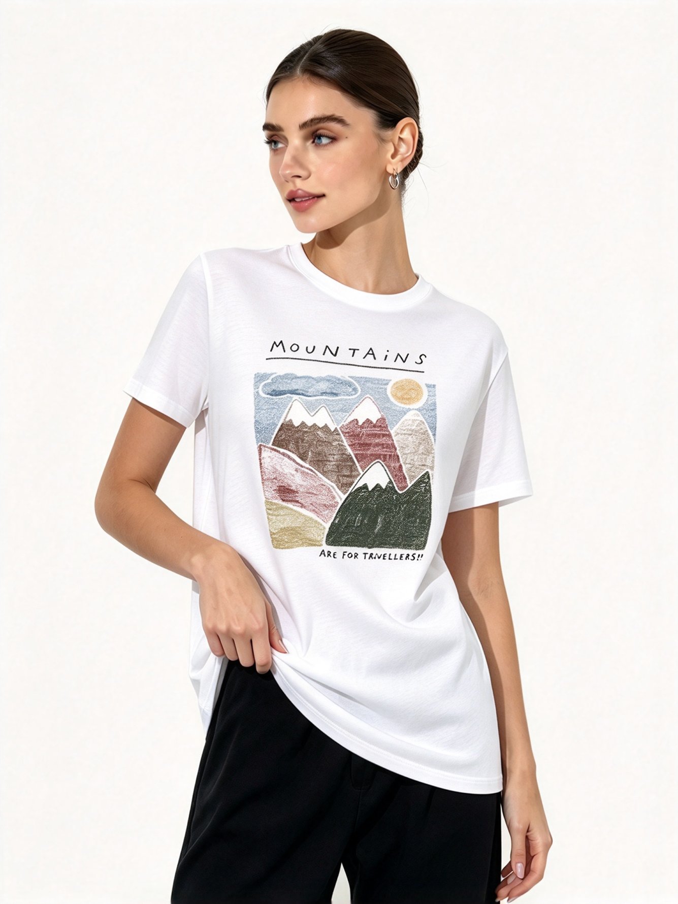 White Printed Round Neck Regular T-Shirt