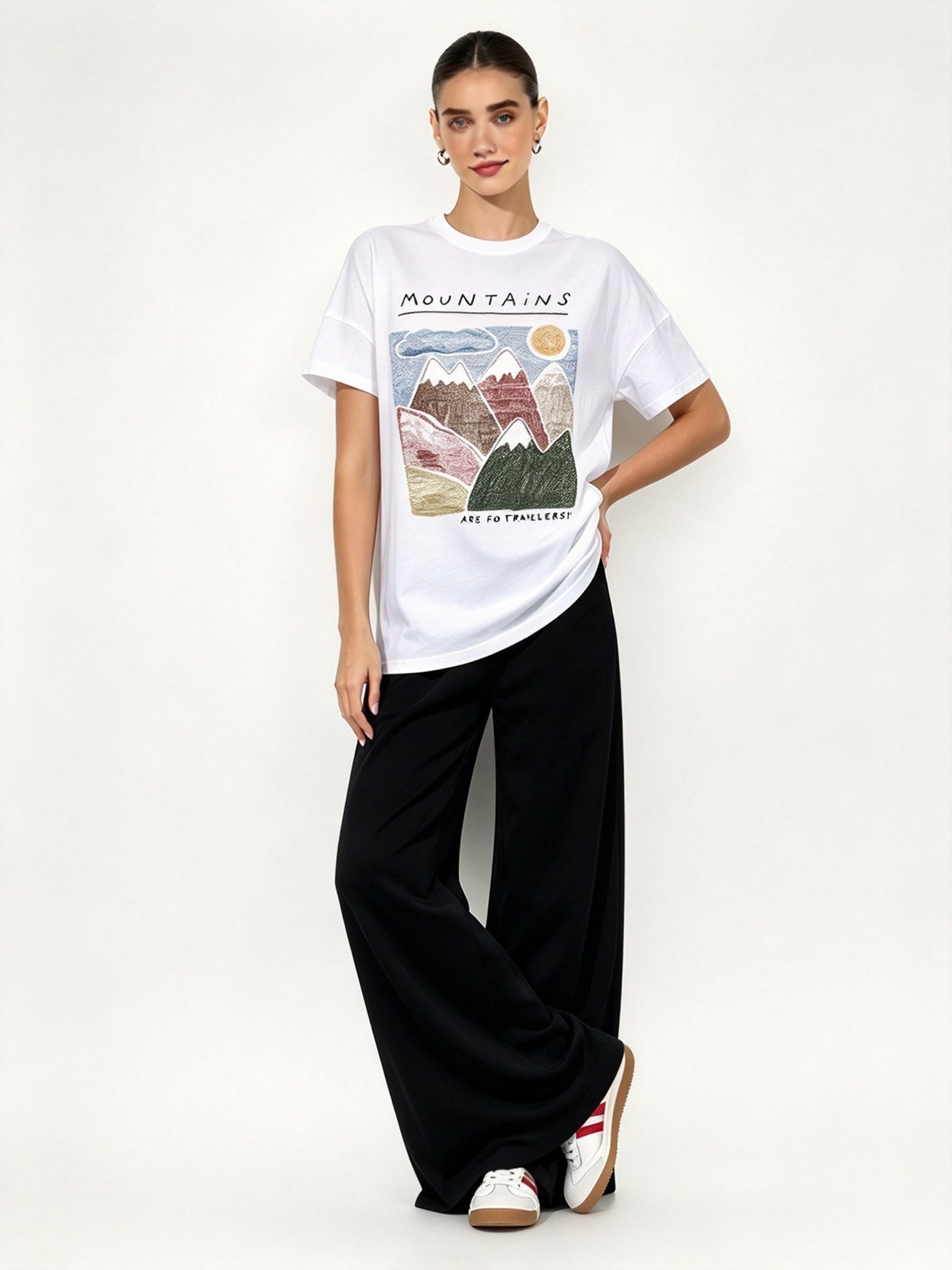 White Printed Round Neck Regular T-Shirt