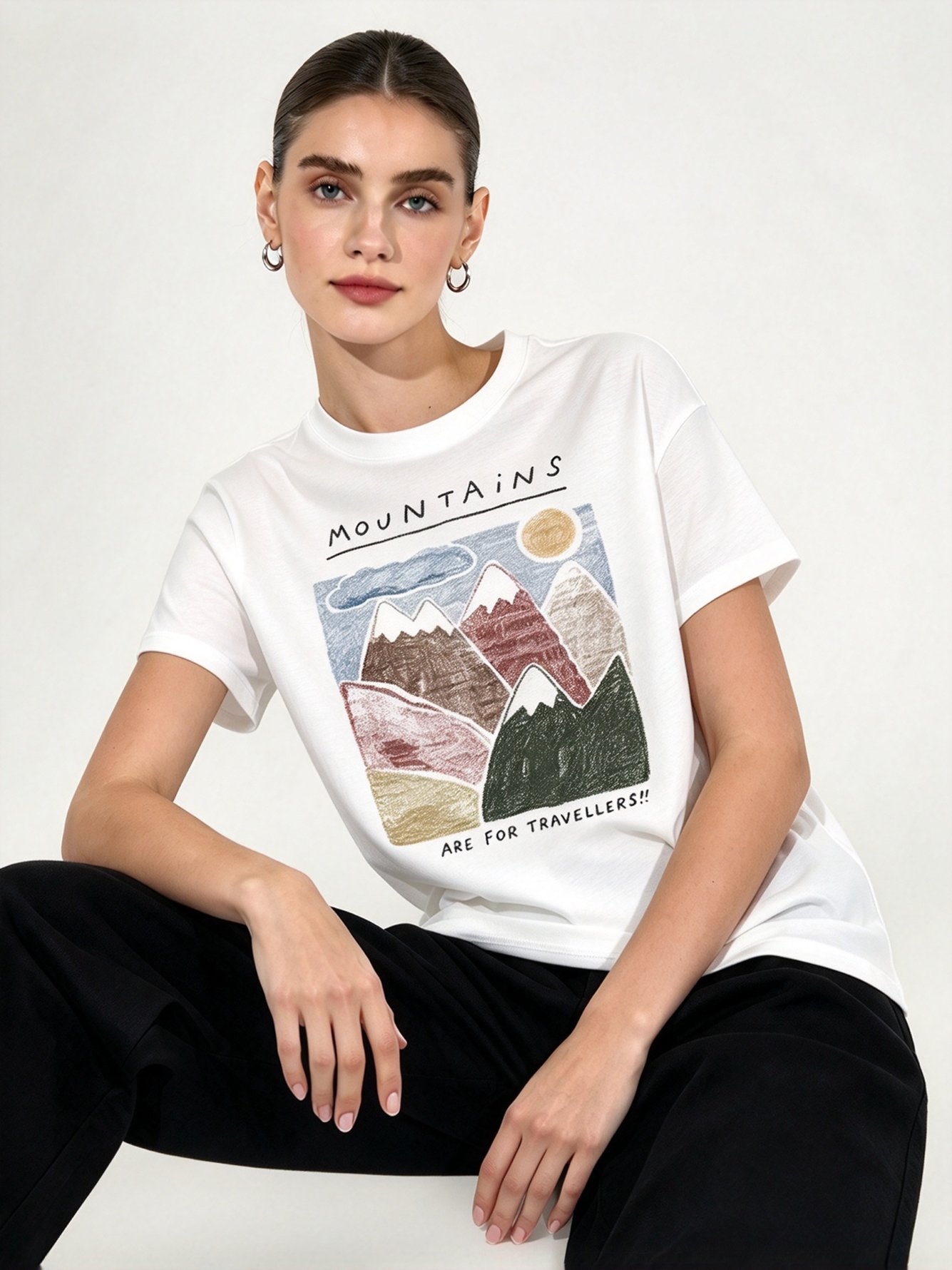 White Printed Round Neck Regular T-Shirt
