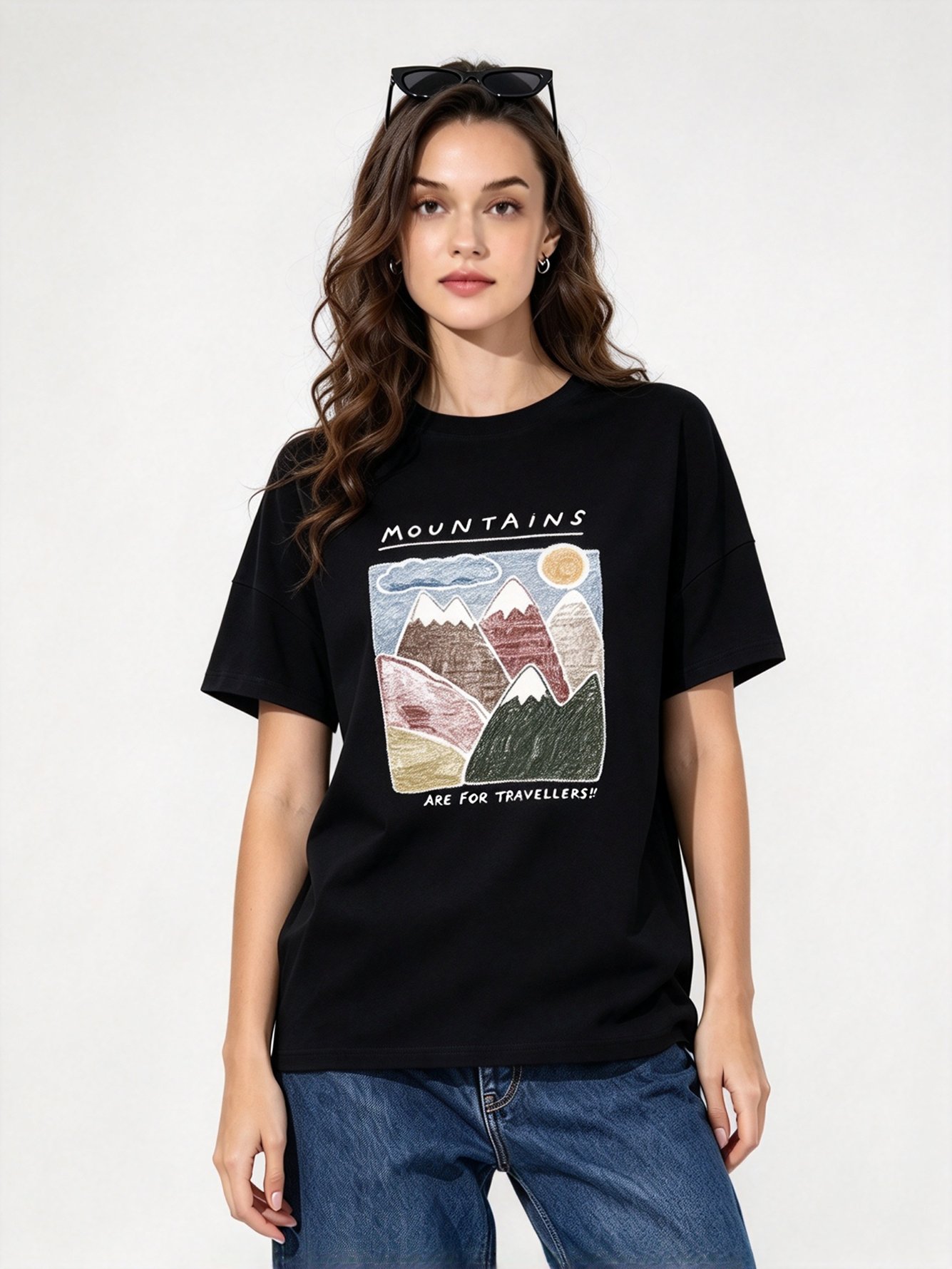 Black Printed Round Neck Regular T-Shirt