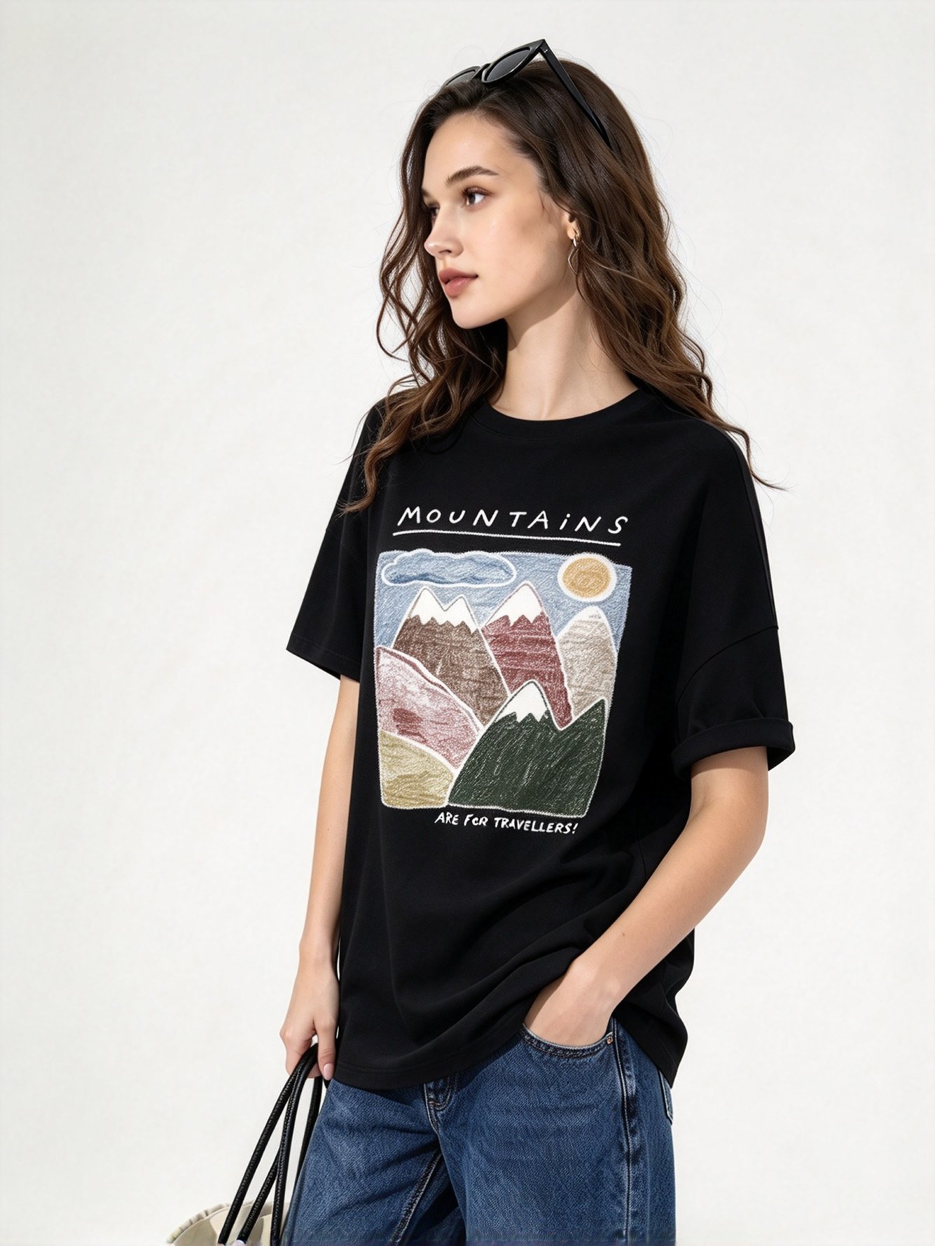 Black Printed Round Neck Regular T-Shirt