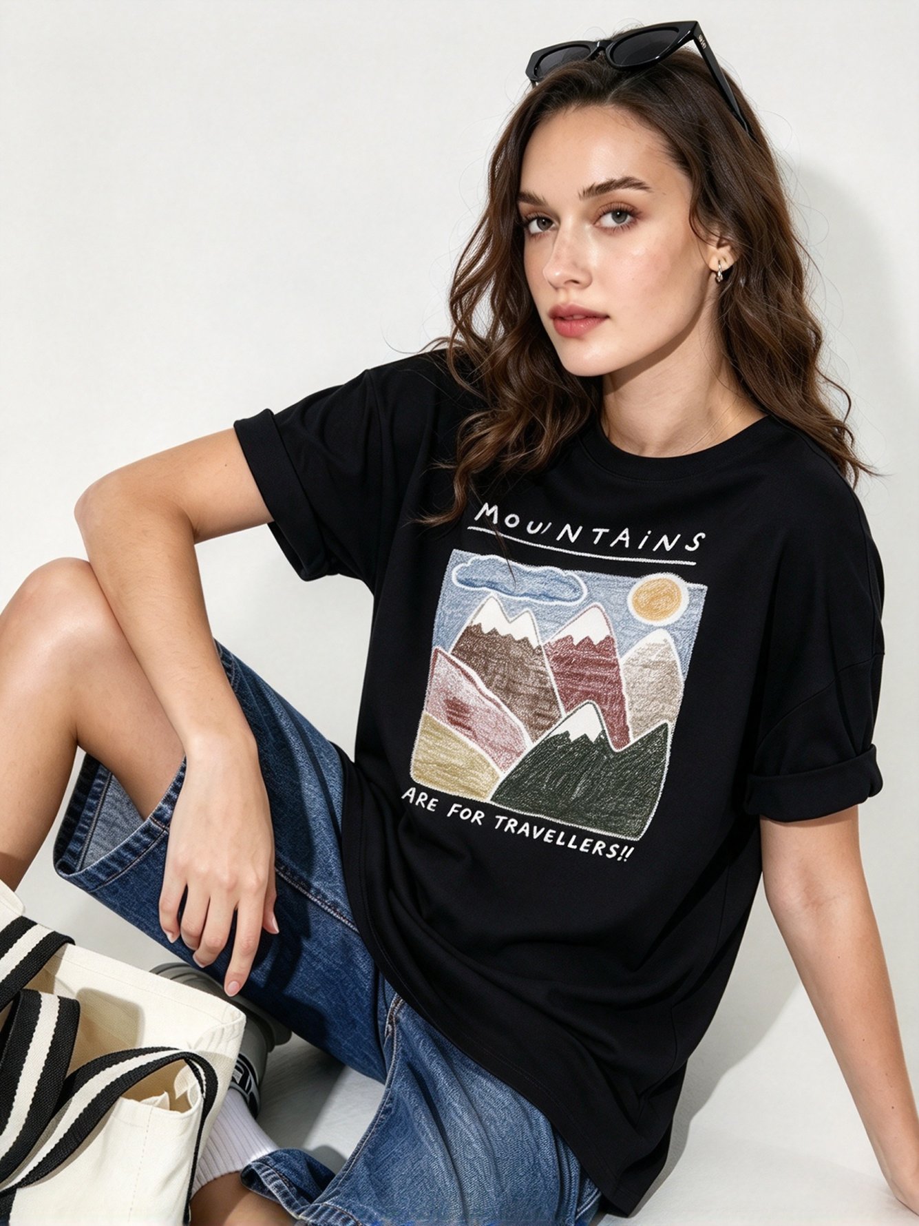 Black Printed Round Neck Regular T-Shirt