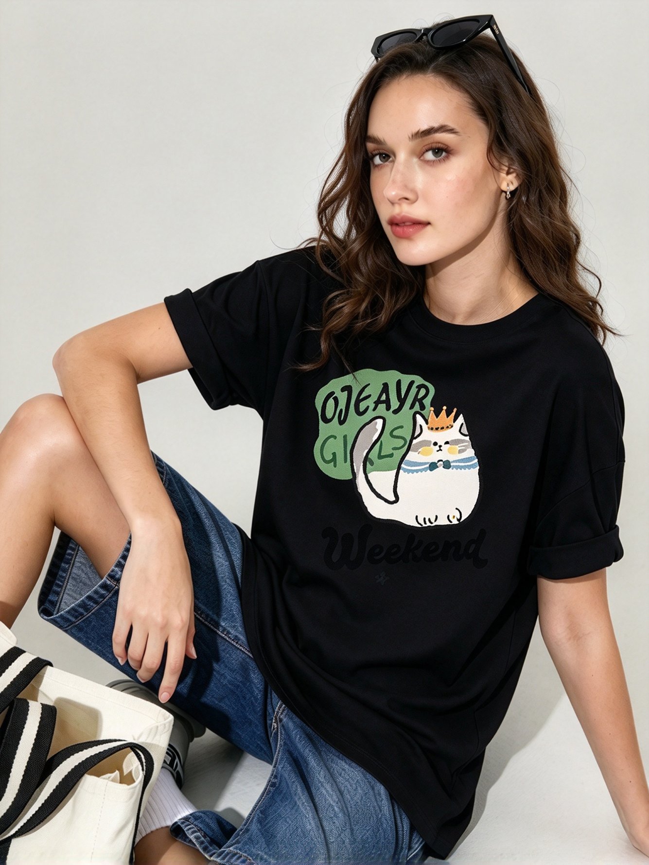 Black Printed Round Neck Regular T-Shirt