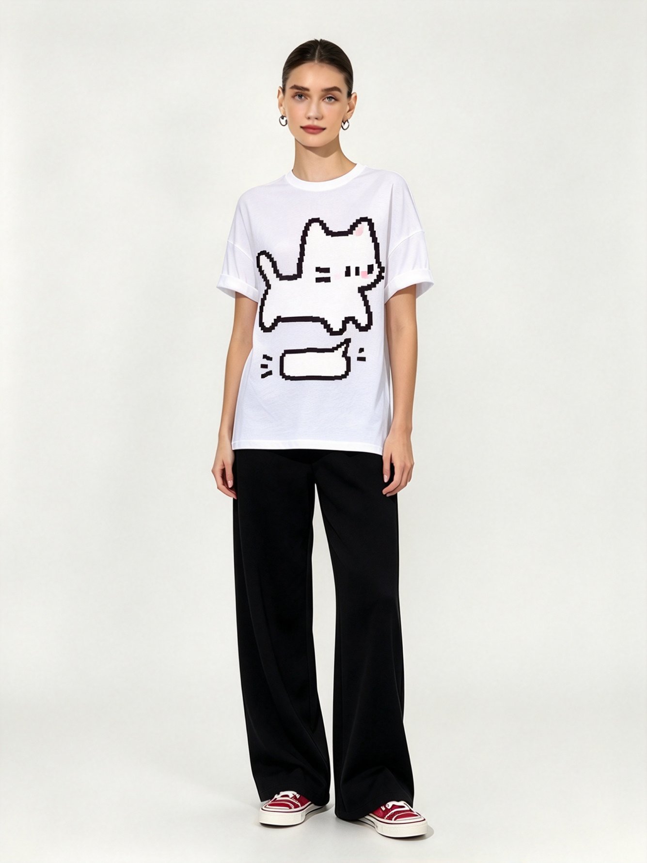 White Printed Round Neck Regular T-Shirt