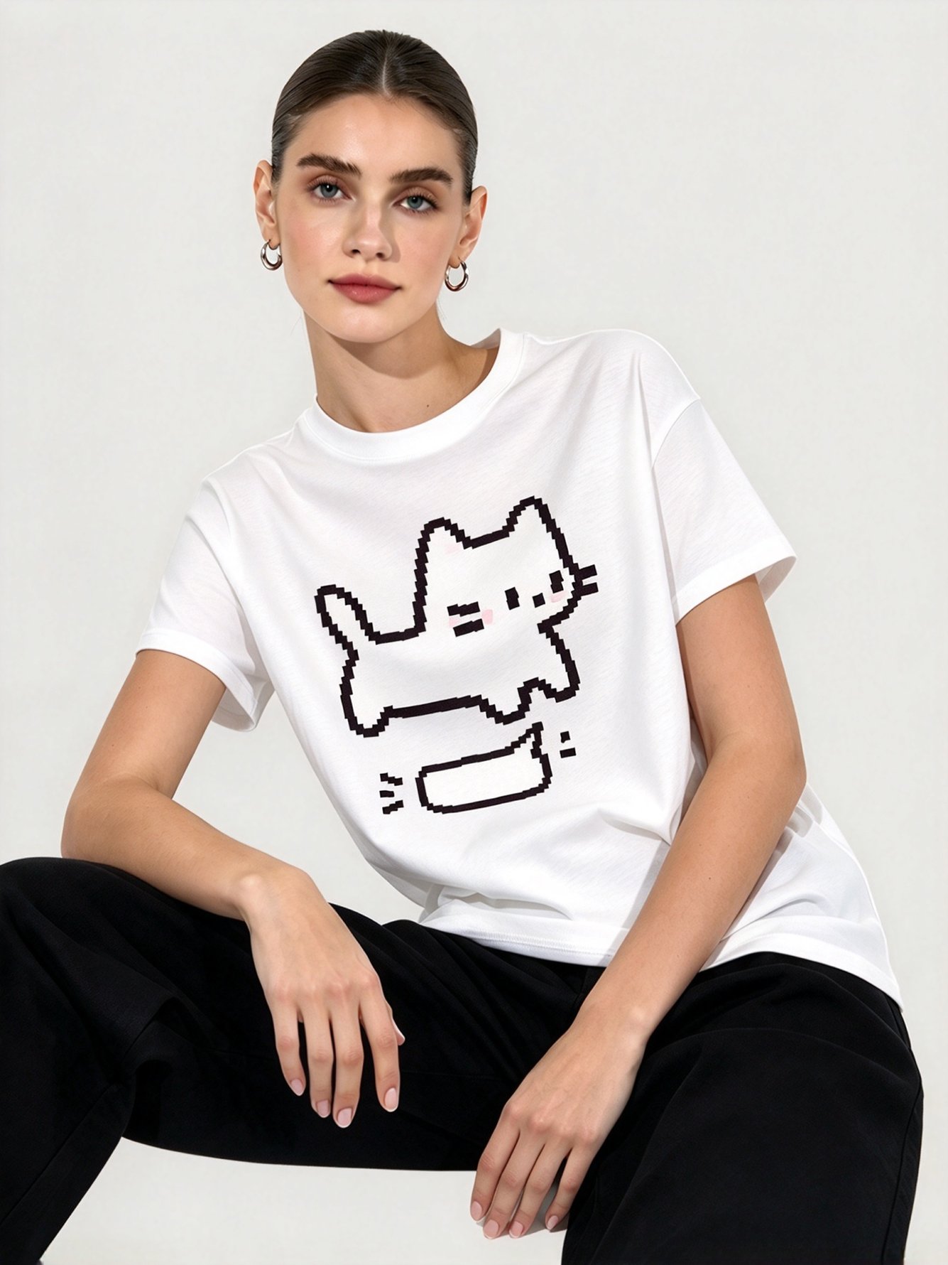 White Printed Round Neck Regular T-Shirt