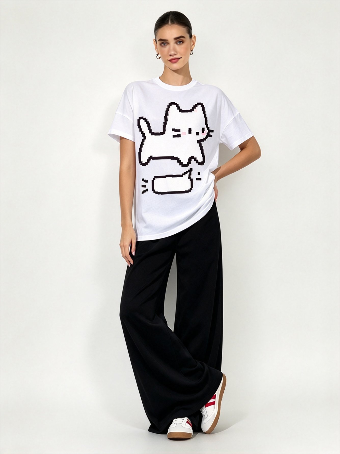 White Printed Round Neck Regular T-Shirt