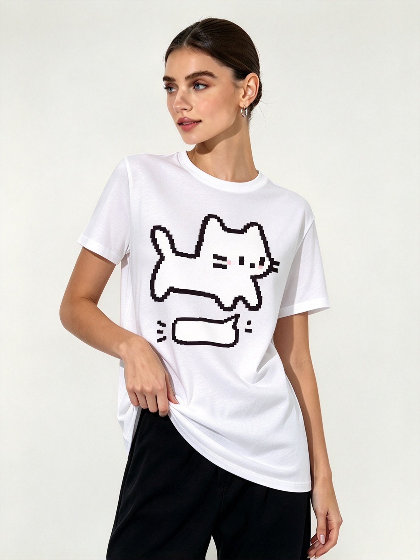 White Printed Round Neck Regular T-Shirt
