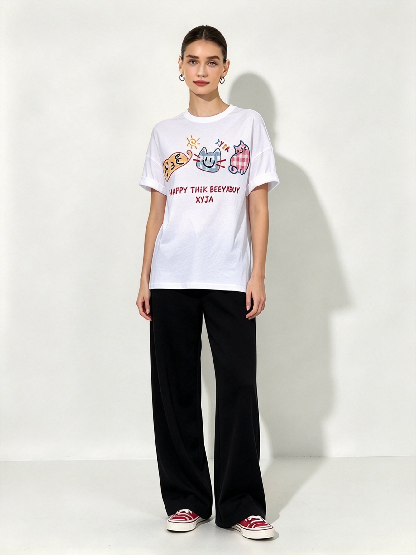 White Printed Round Neck Regular T-Shirt