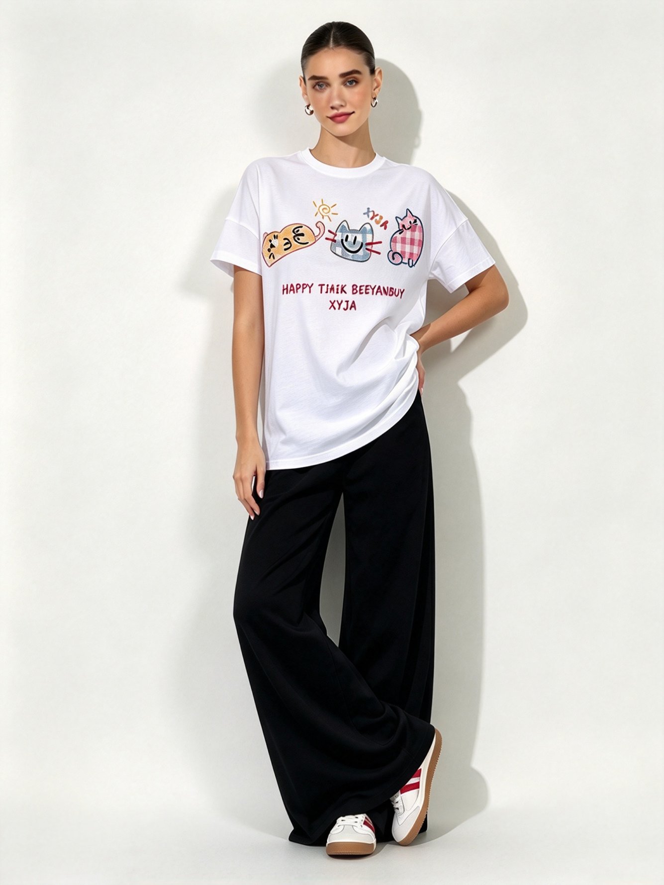 White Printed Round Neck Regular T-Shirt