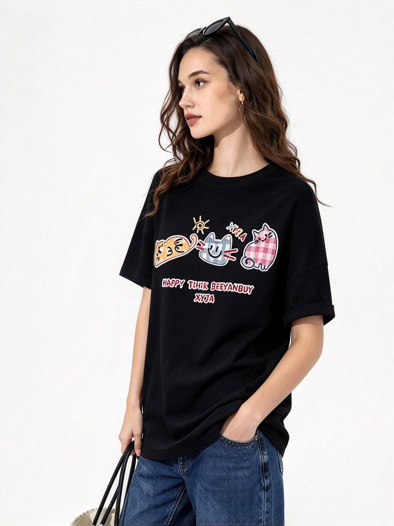 Black Printed Round Neck Regular T-Shirt