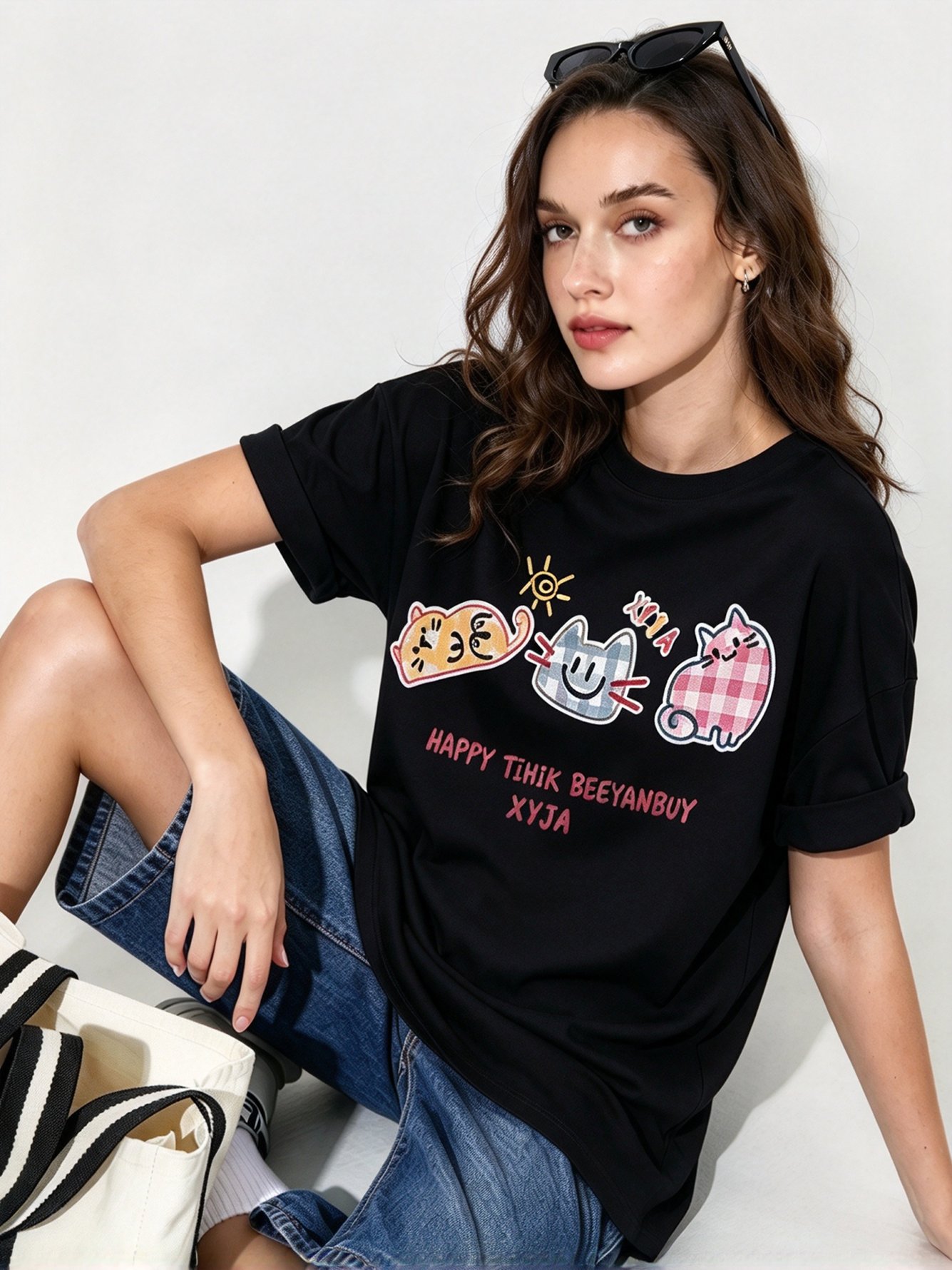 Black Printed Round Neck Regular T-Shirt