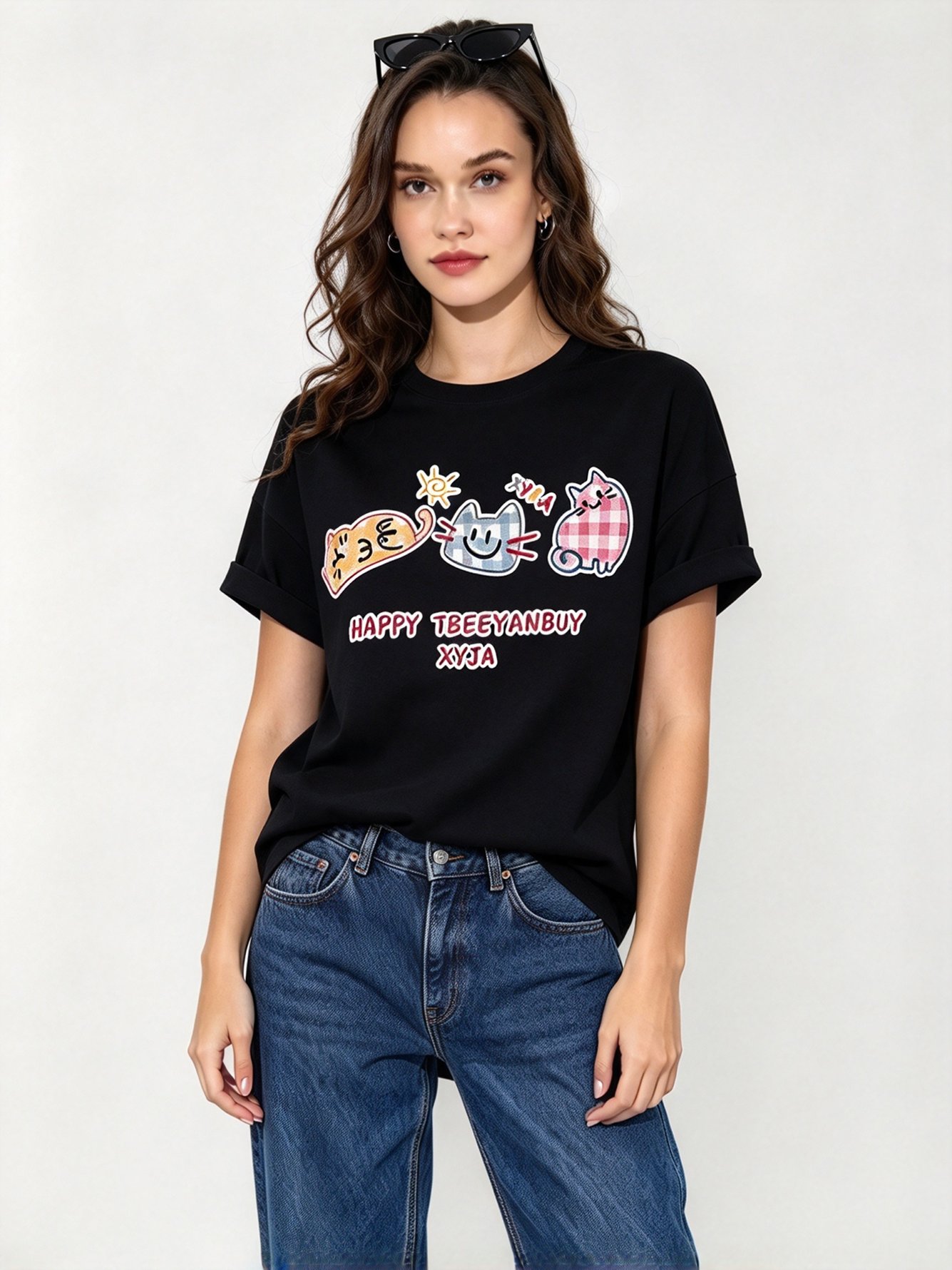Black Printed Round Neck Regular T-Shirt