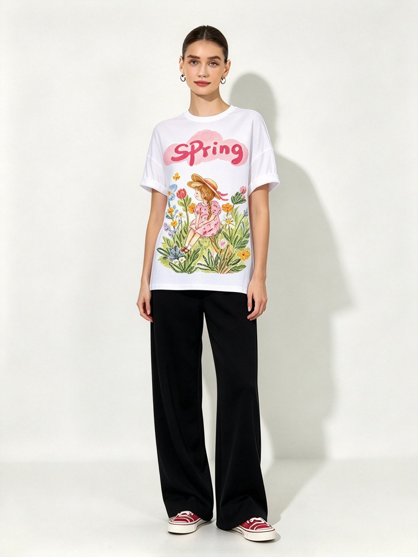 White Printed Round Neck Regular T-Shirt