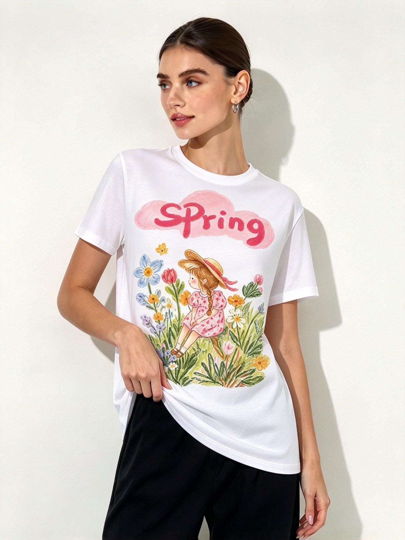 White Printed Round Neck Regular T-Shirt
