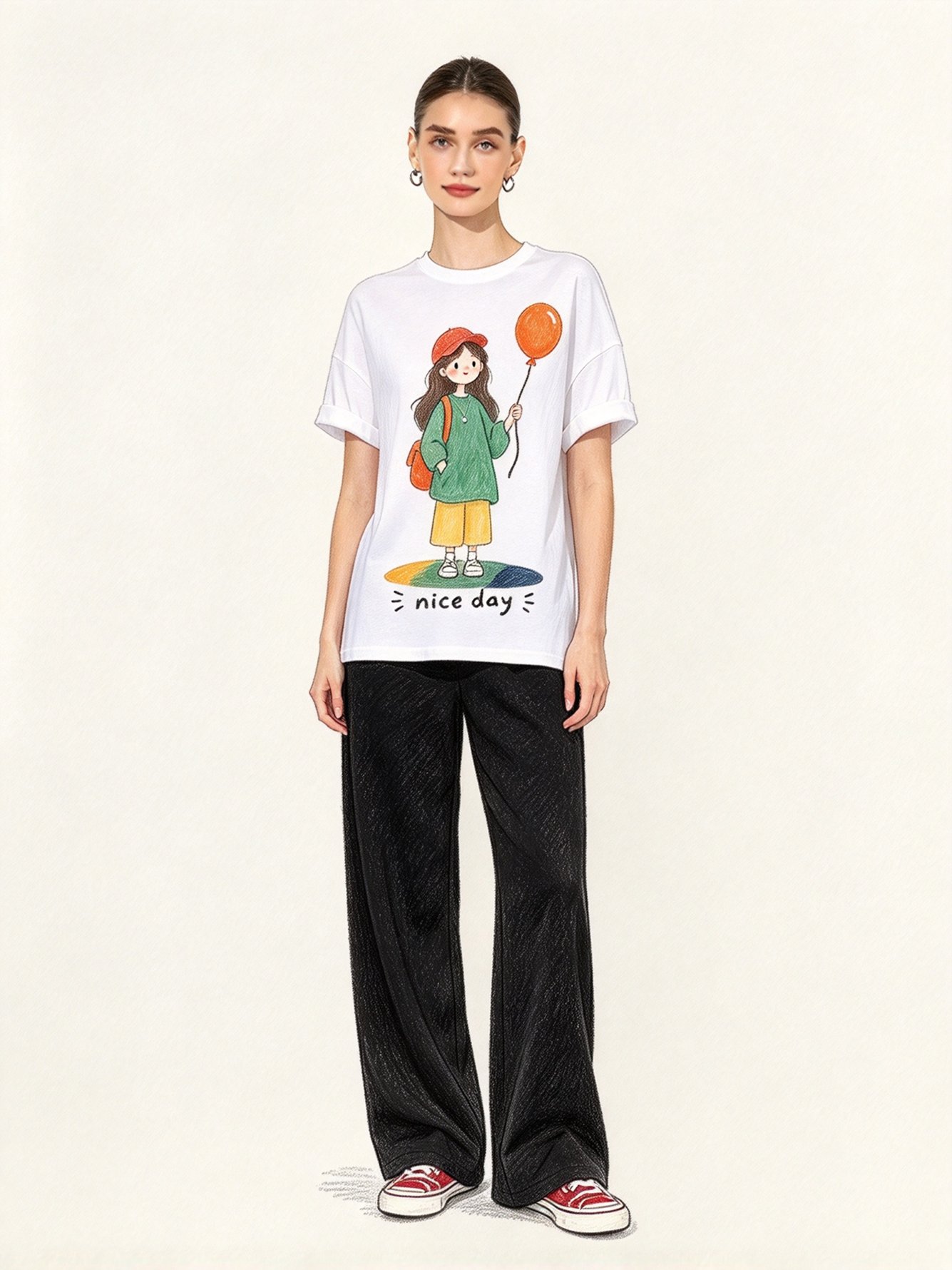 White Printed Round Neck Regular T-Shirt
