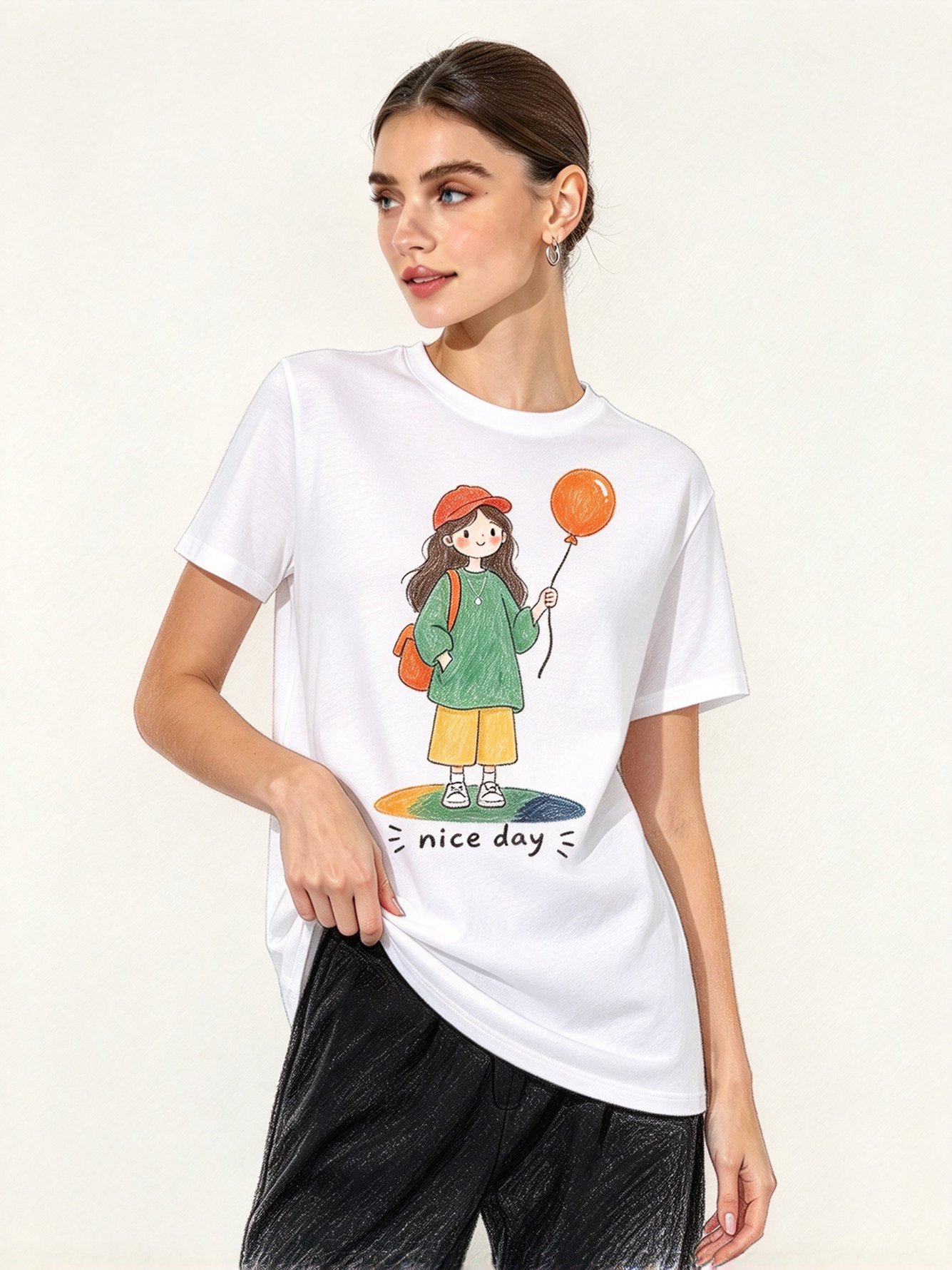 White Printed Round Neck Regular T-Shirt