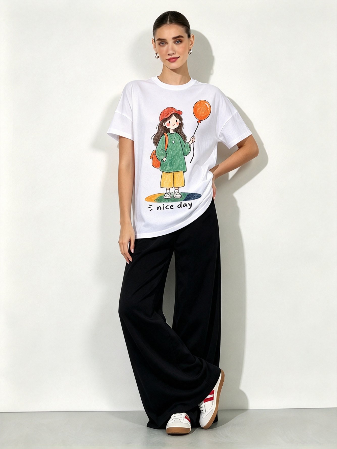 White Printed Round Neck Regular T-Shirt