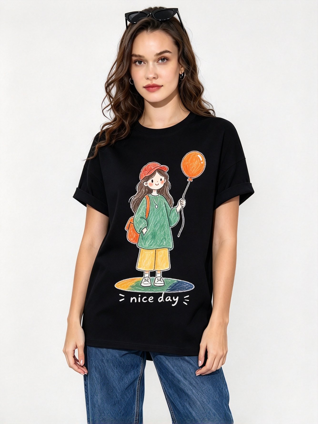 Black Printed Round Neck Regular T-Shirt