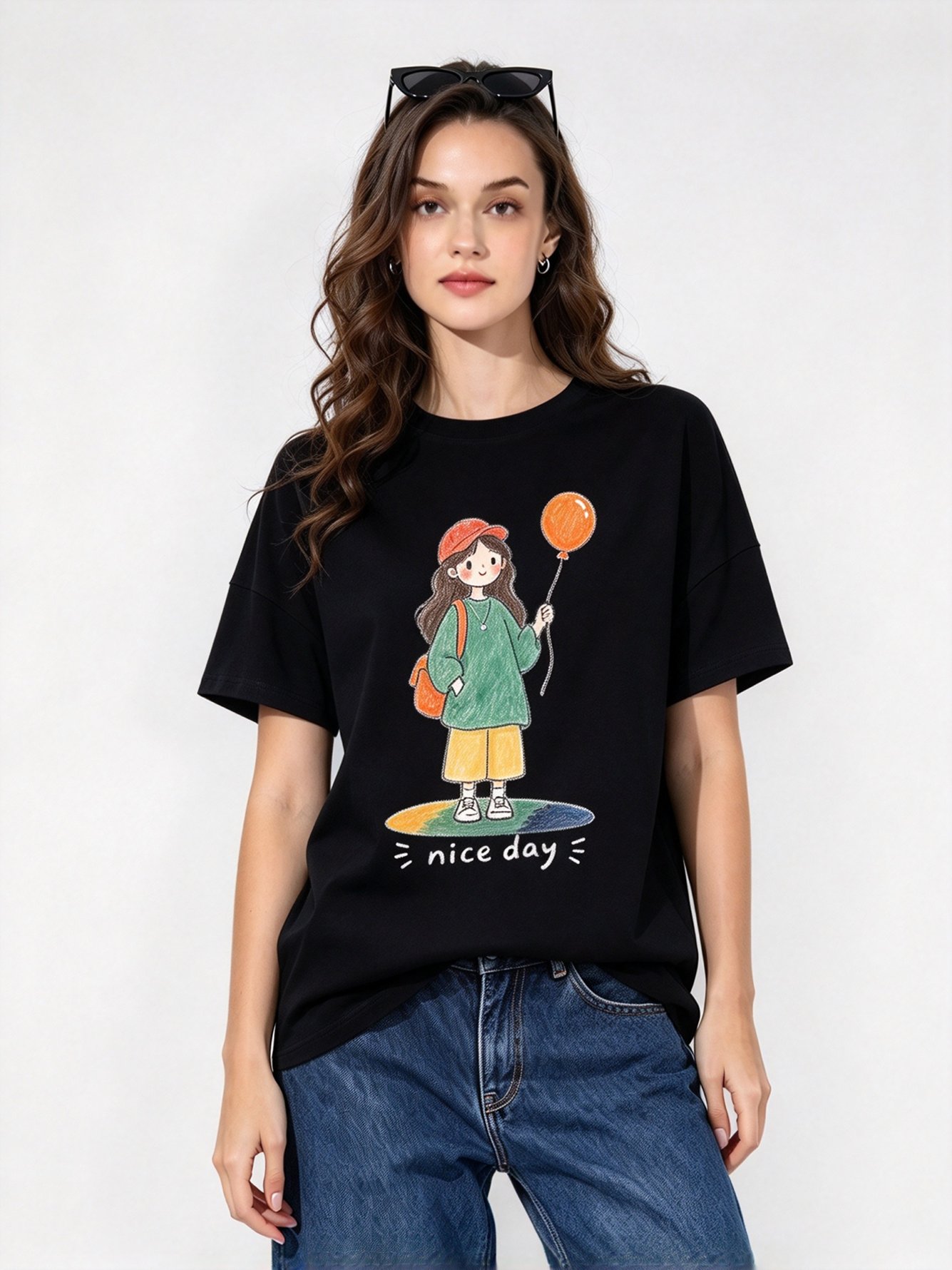 Black Printed Round Neck Regular T-Shirt