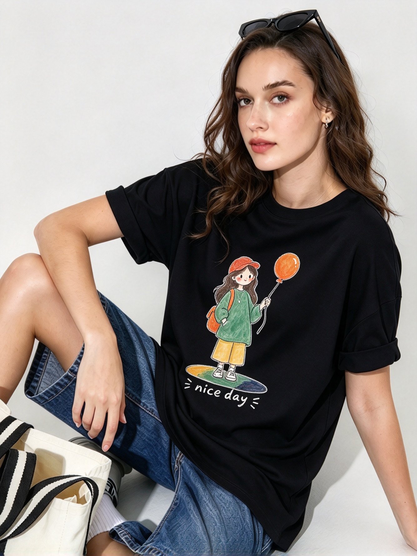 Black Printed Round Neck Regular T-Shirt
