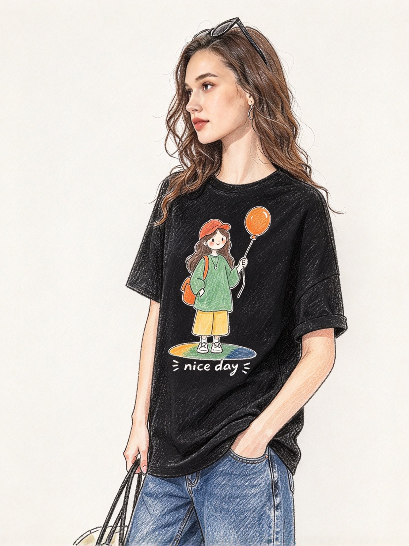 Black Printed Round Neck Regular T-Shirt