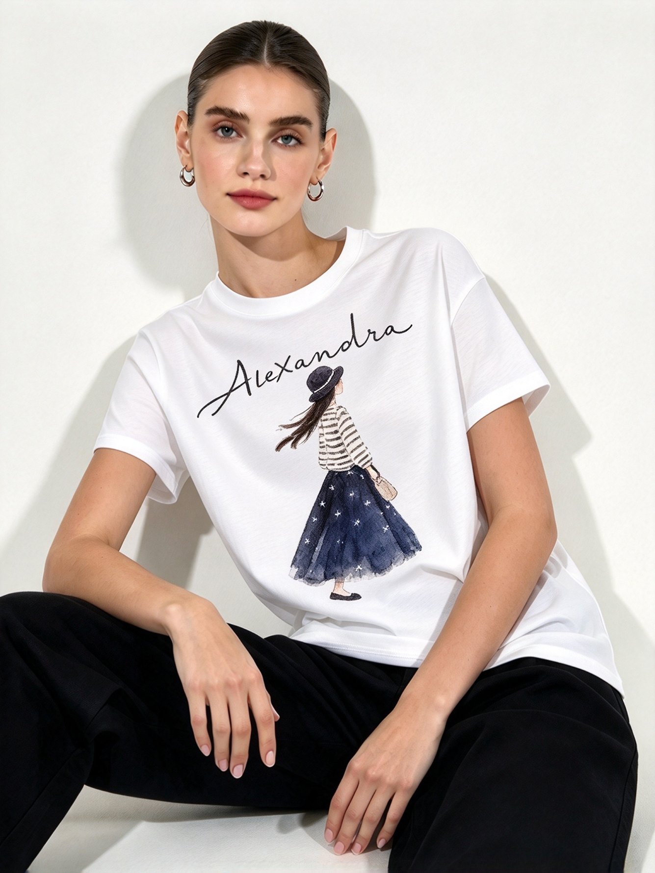 White Printed Round Neck Regular T-Shirt