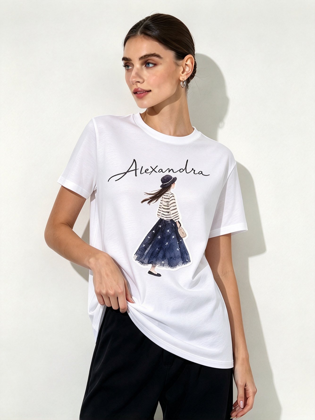 White Printed Round Neck Regular T-Shirt