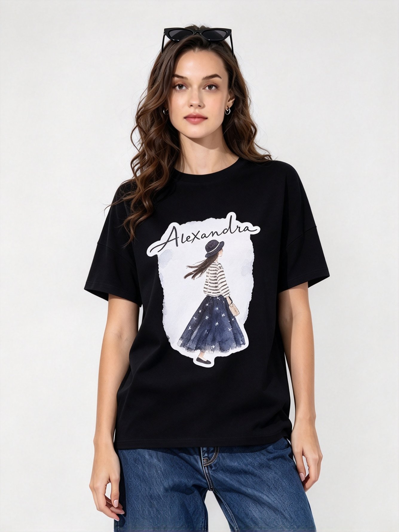 Black Printed Round Neck Regular T-Shirt