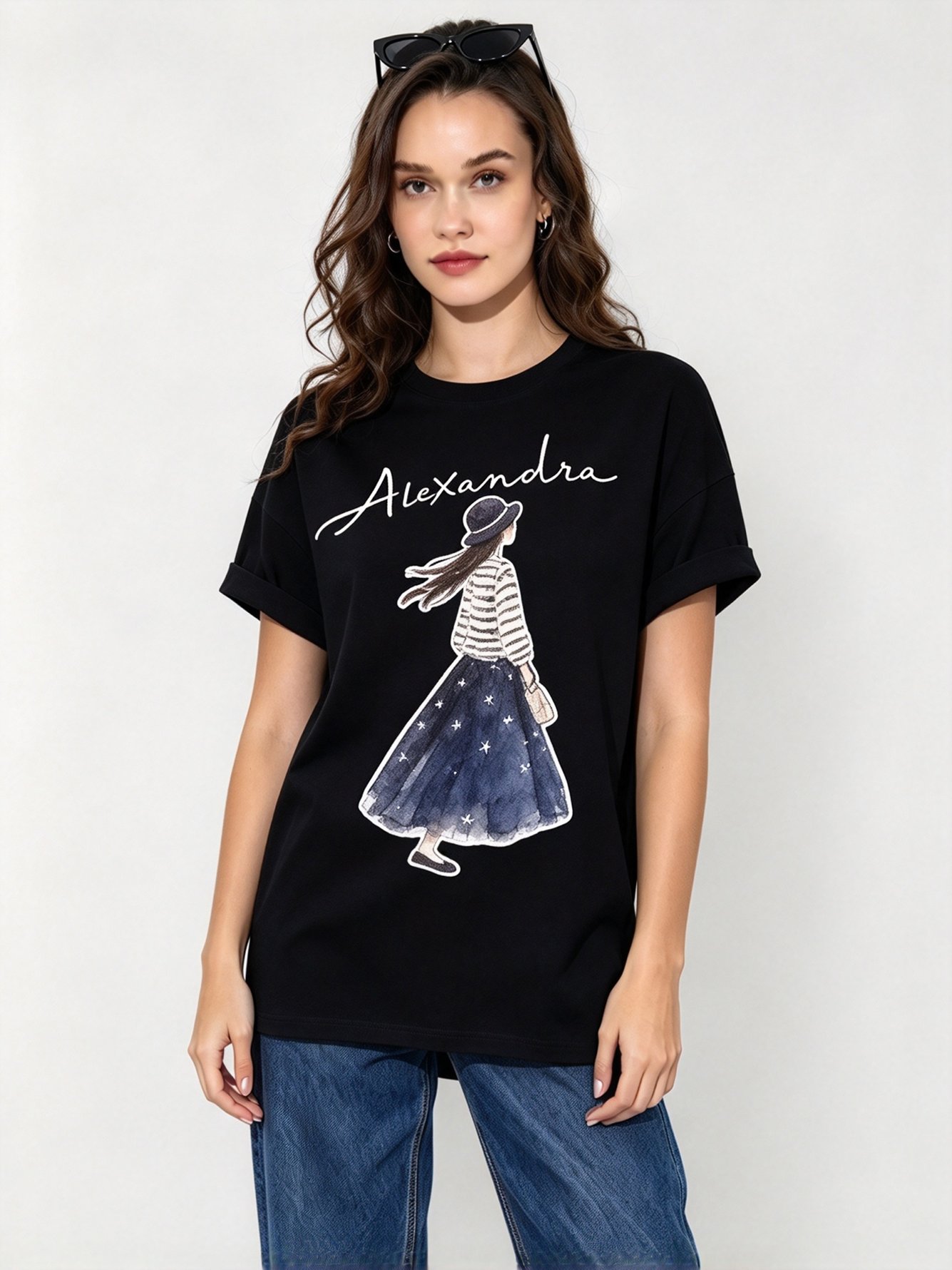 Black Printed Round Neck Regular T-Shirt