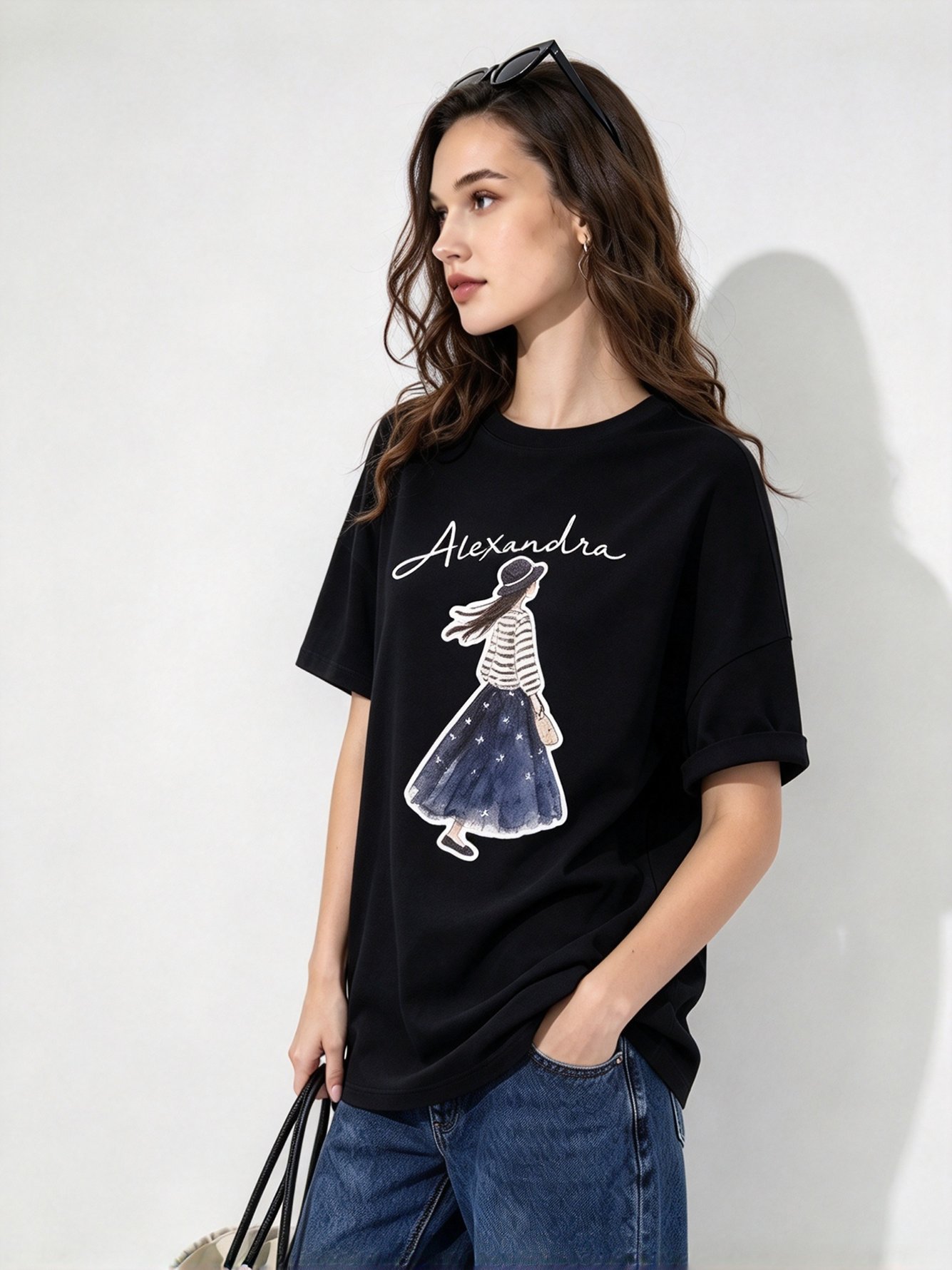Black Printed Round Neck Regular T-Shirt