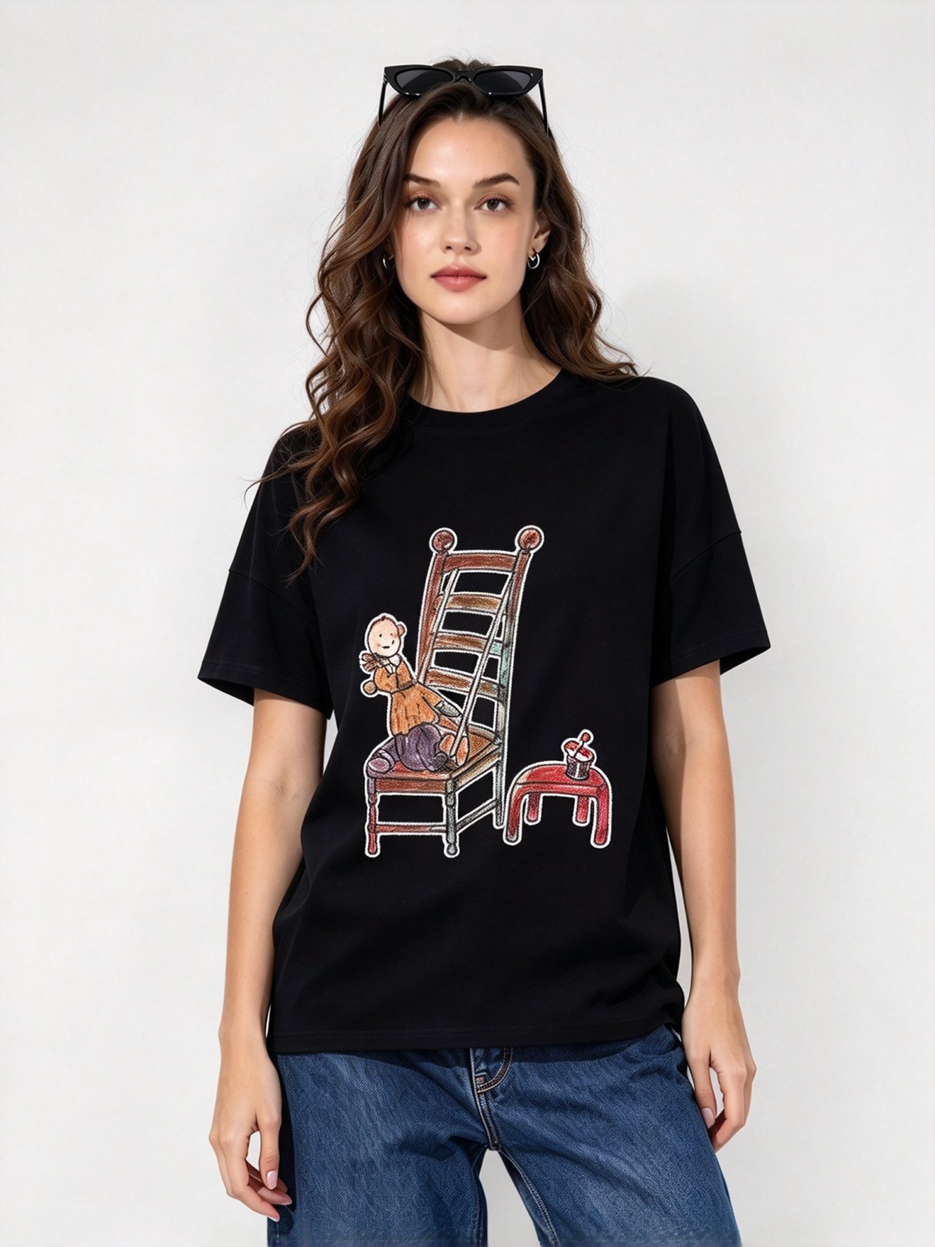 Black Printed Round Neck Regular T-Shirt