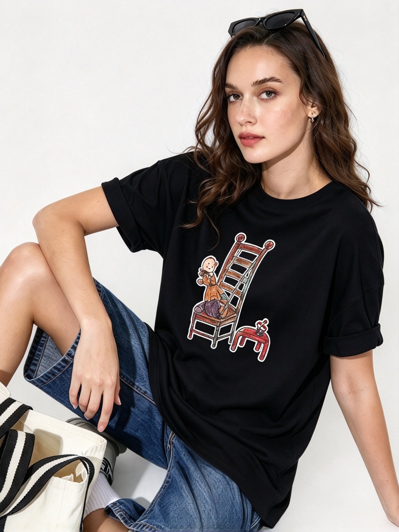 Black Printed Round Neck Regular T-Shirt
