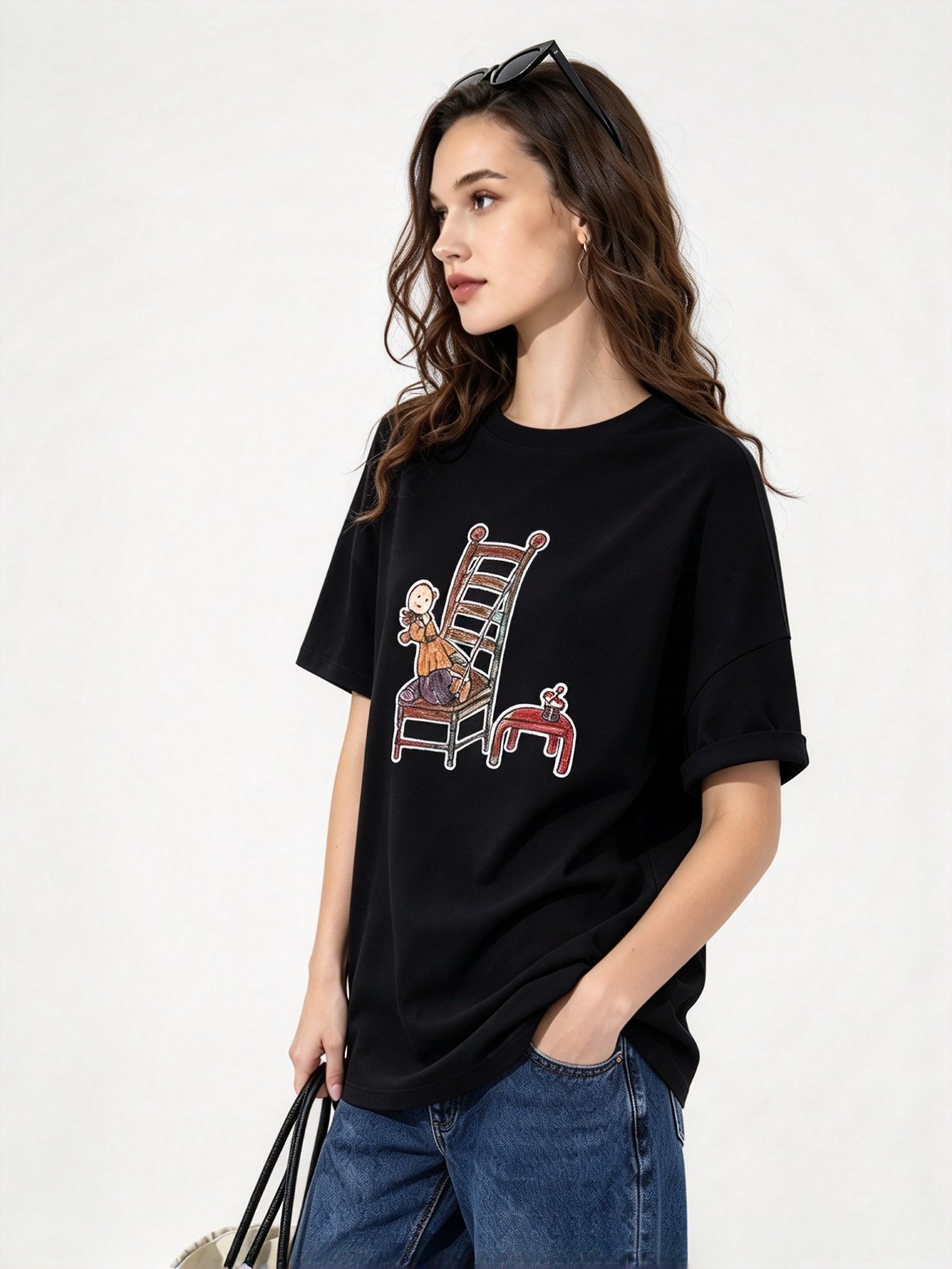 Black Printed Round Neck Regular T-Shirt