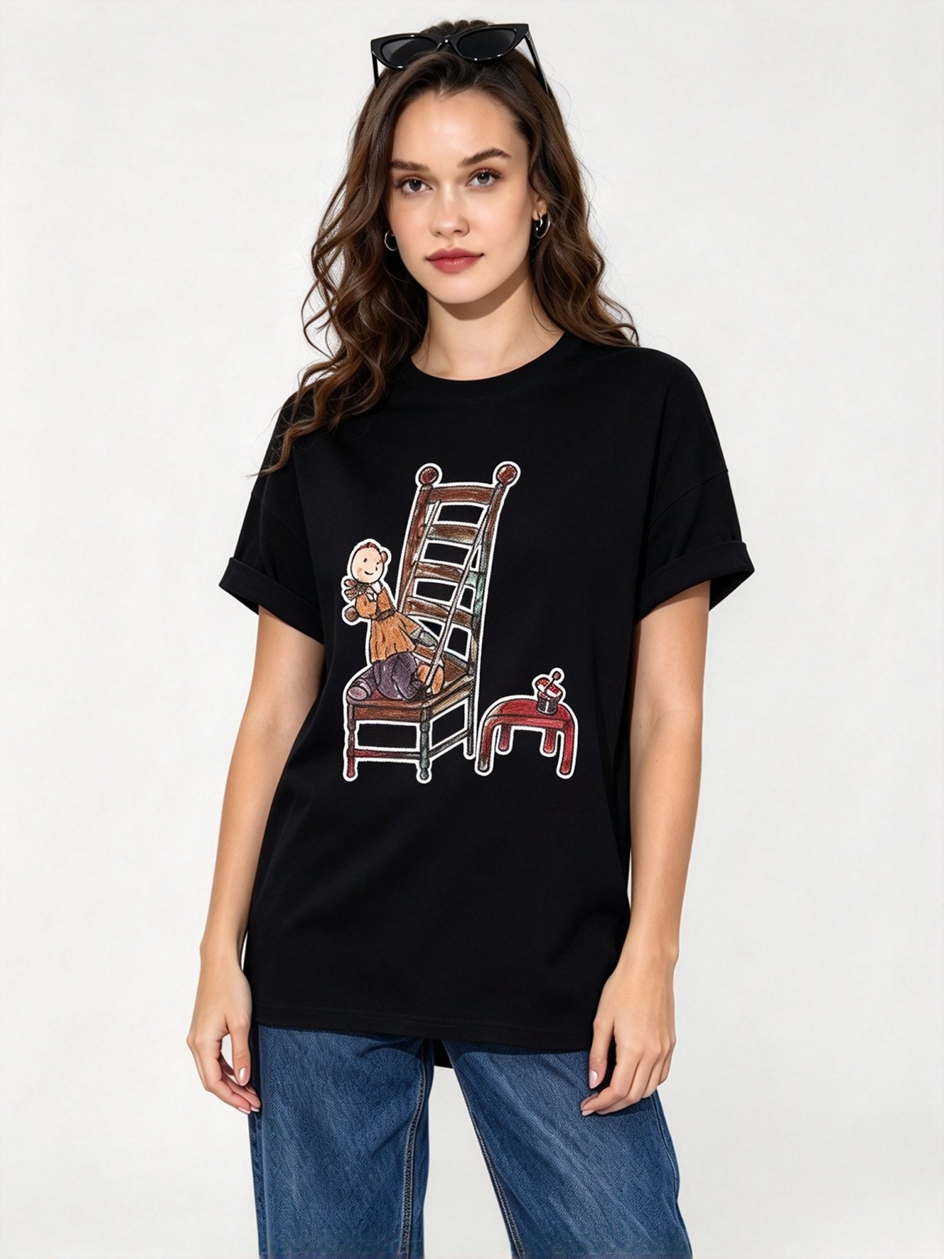 Black Printed Round Neck Regular T-Shirt