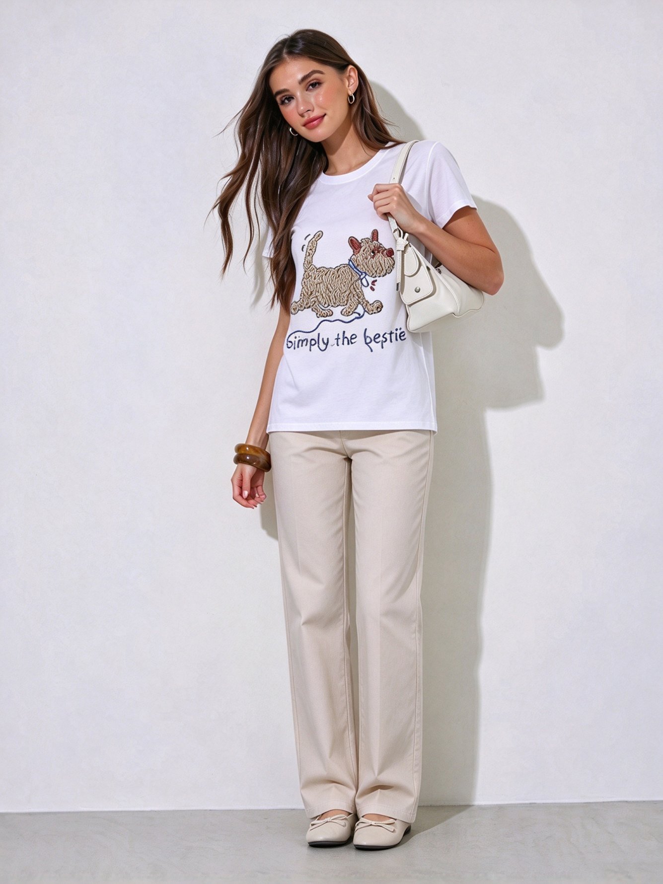 White Printed Round Neck Regular T-Shirt