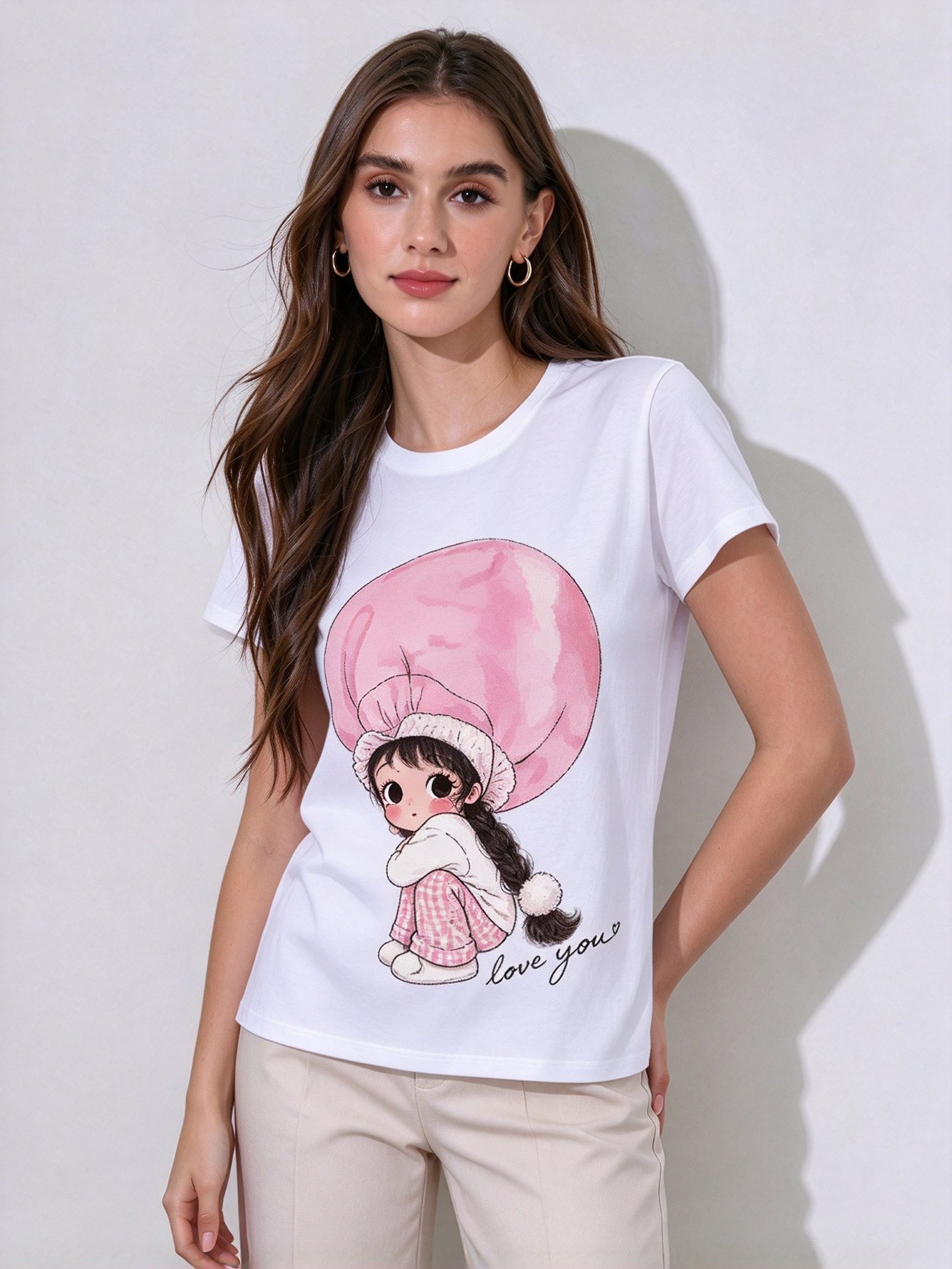 White Printed Round Neck Regular T-Shirt