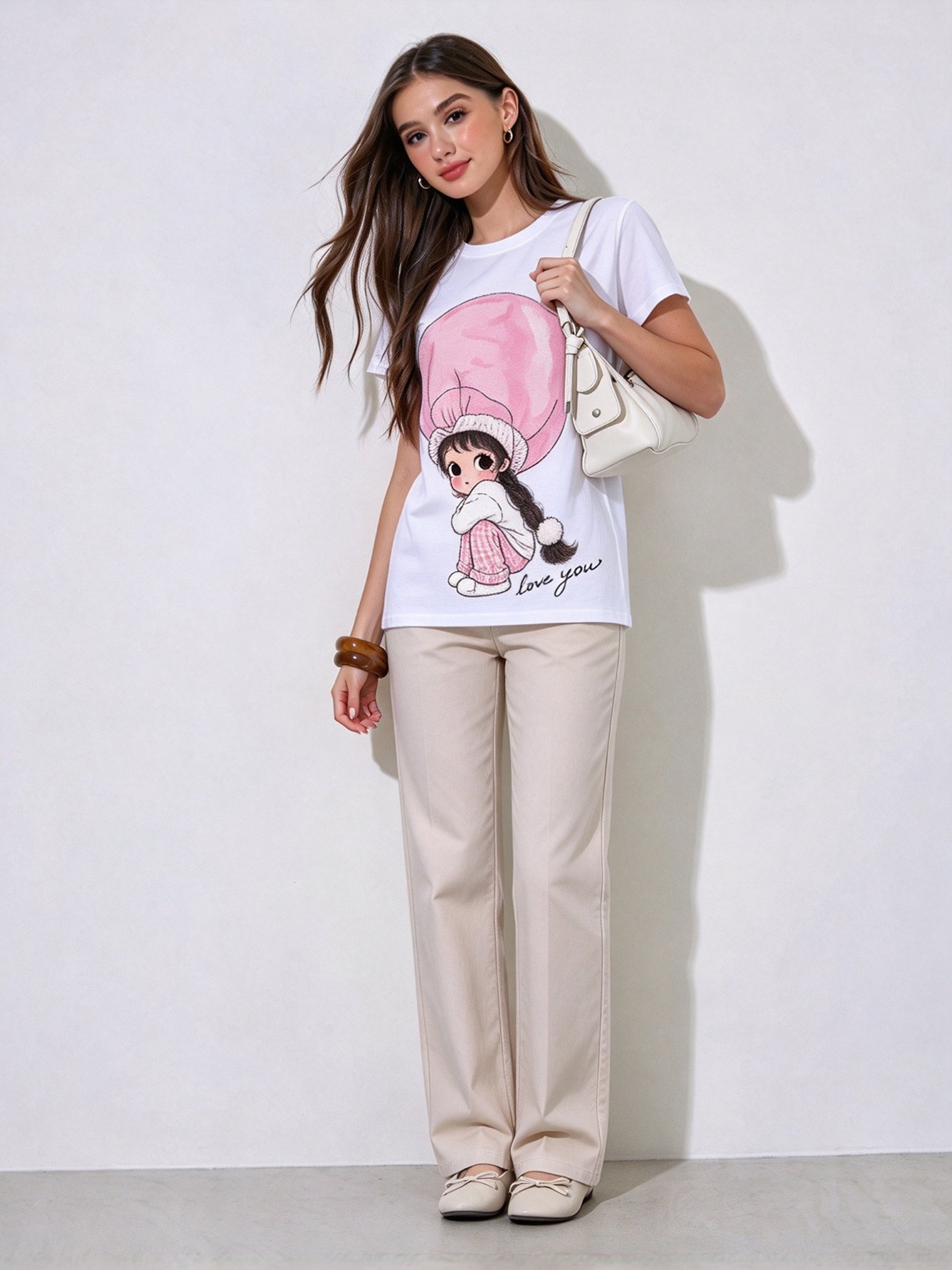 White Printed Round Neck Regular T-Shirt