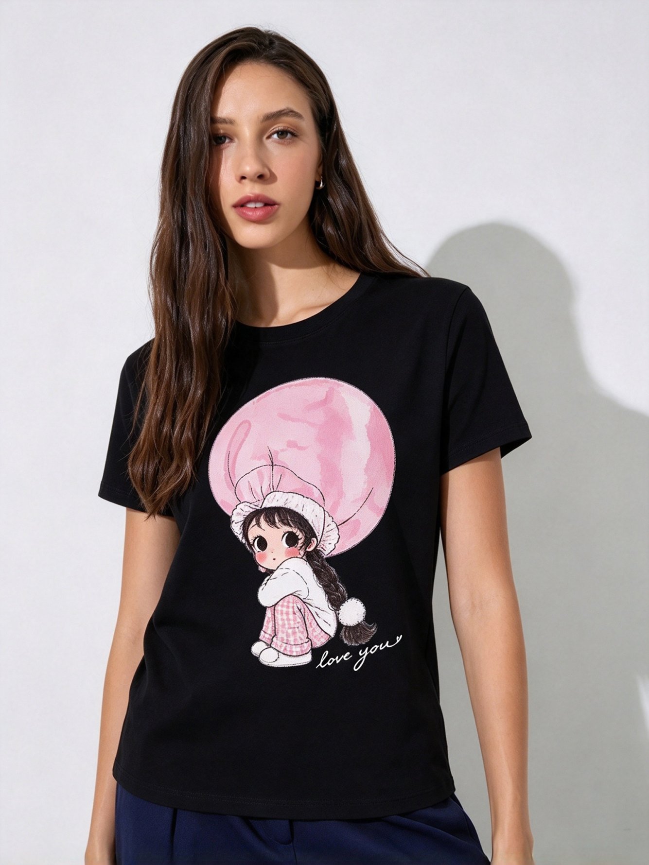 Black Printed Round Neck Regular T-Shirt