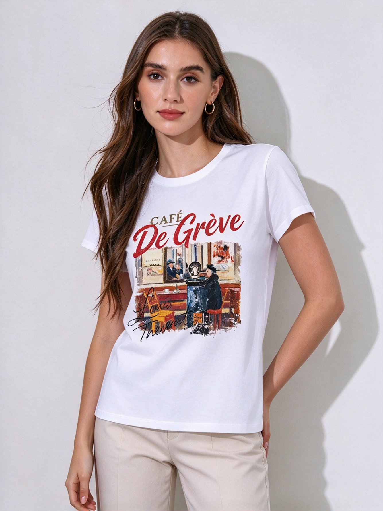 White Printed Round Neck Regular T-Shirt
