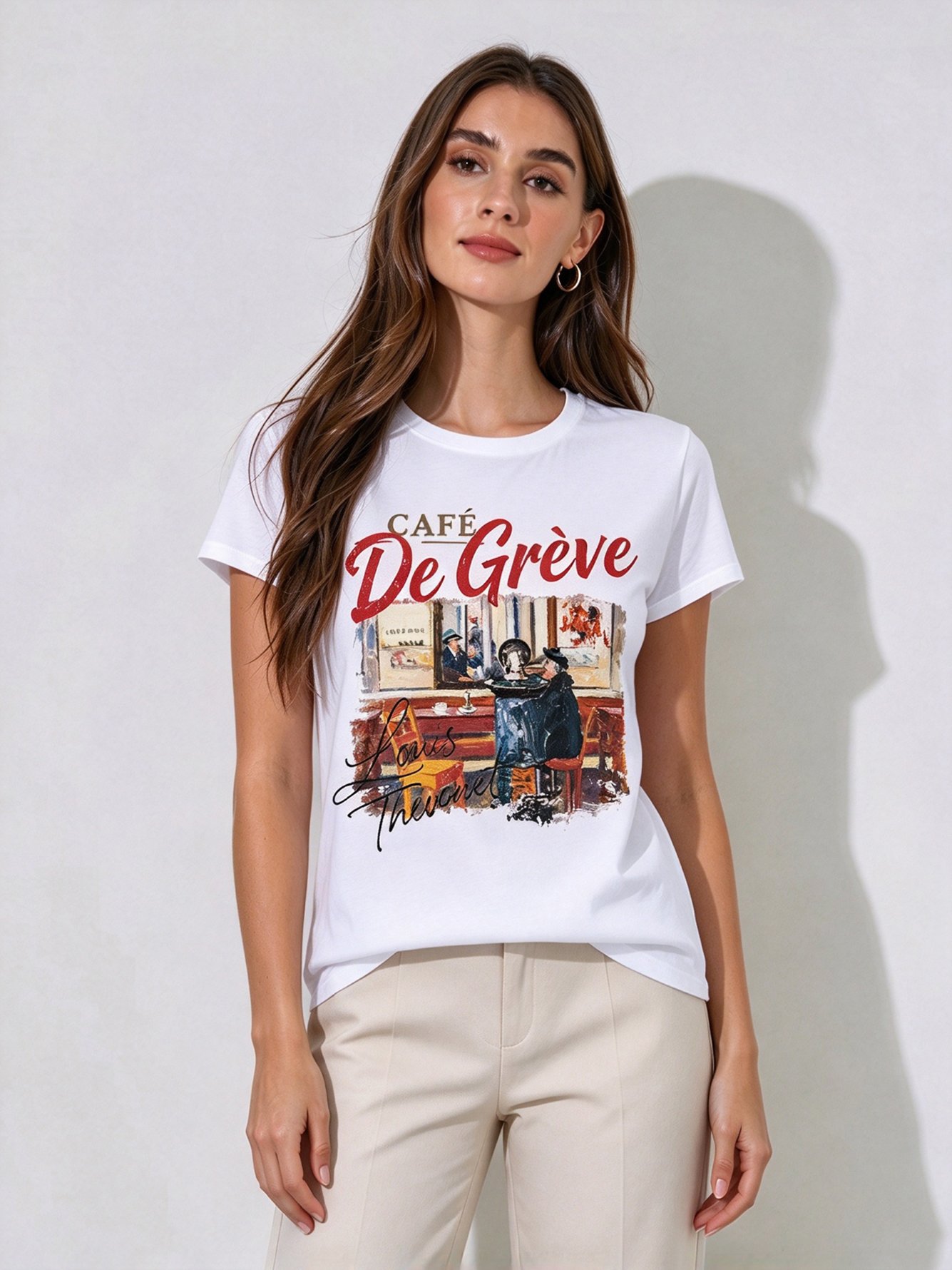 White Printed Round Neck Regular T-Shirt