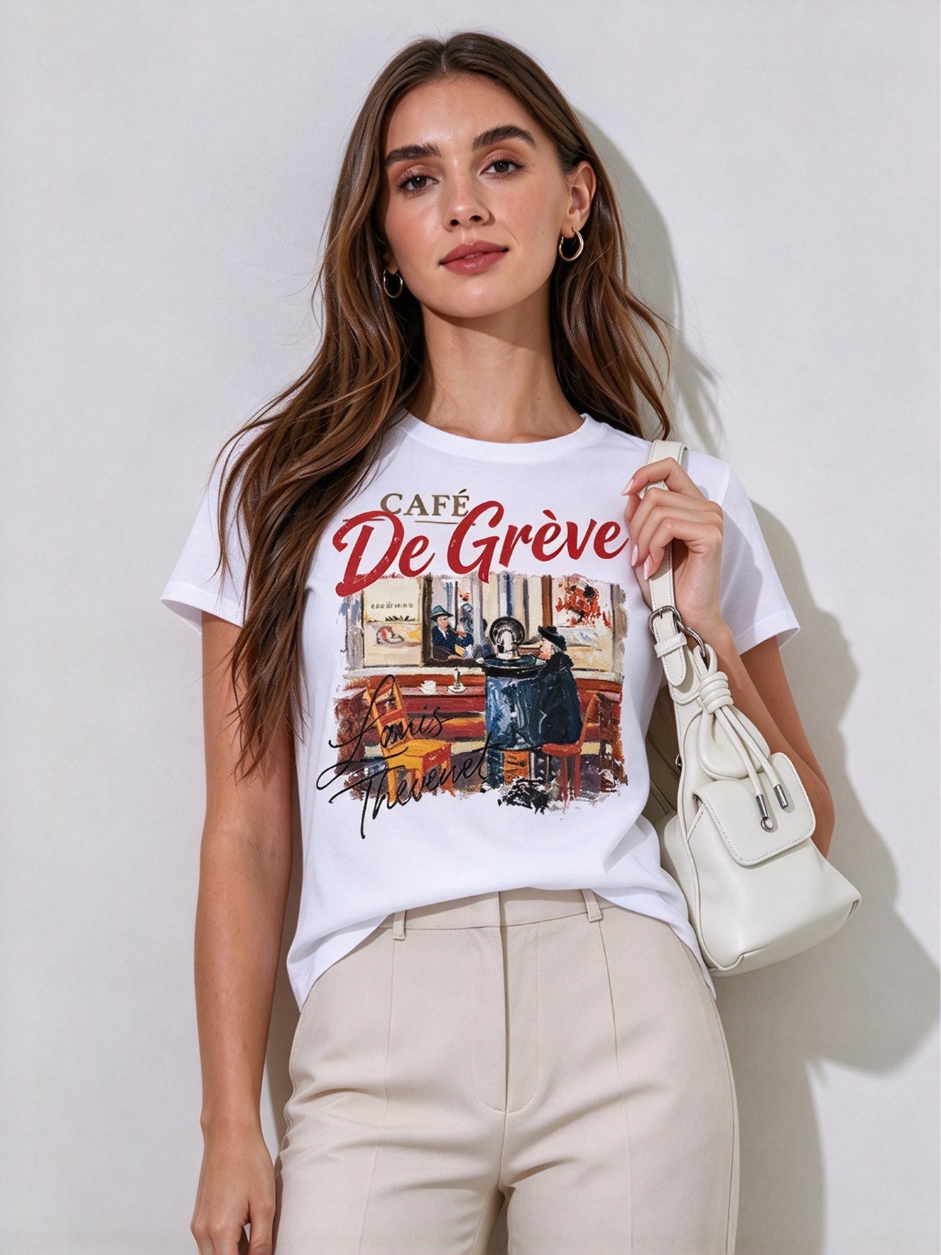 White Printed Round Neck Regular T-Shirt