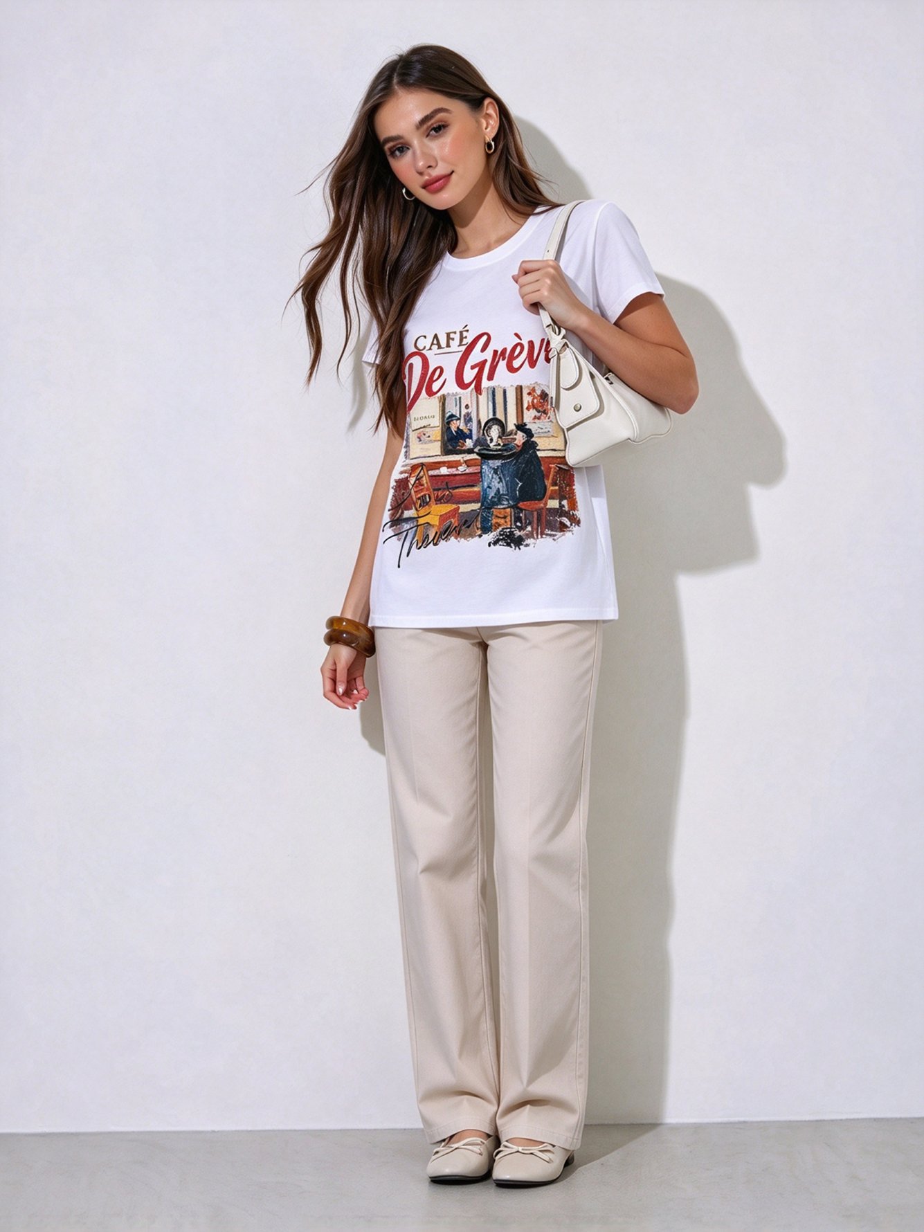 White Printed Round Neck Regular T-Shirt