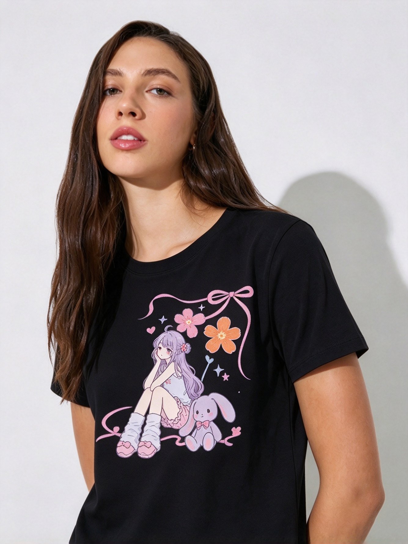 Black Printed Round Neck Regular T-Shirt