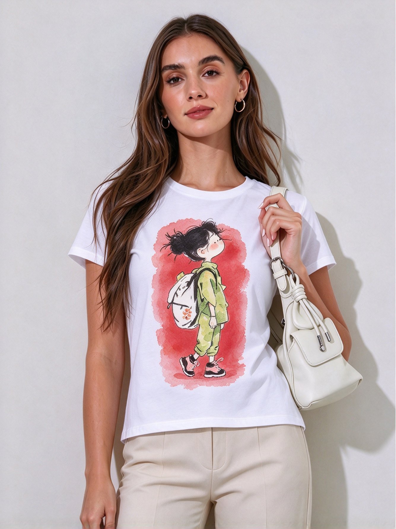 White Printed Round Neck Regular T-Shirt