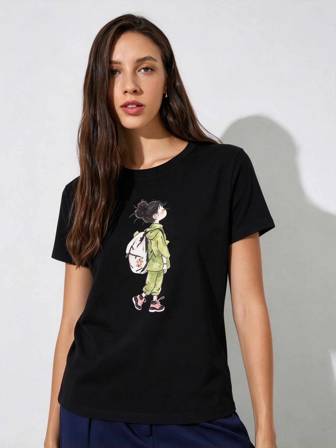 Black Printed Round Neck Regular T-Shirt