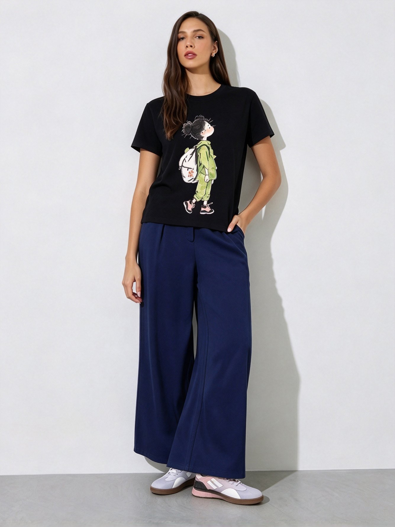 Black Printed Round Neck Regular T-Shirt