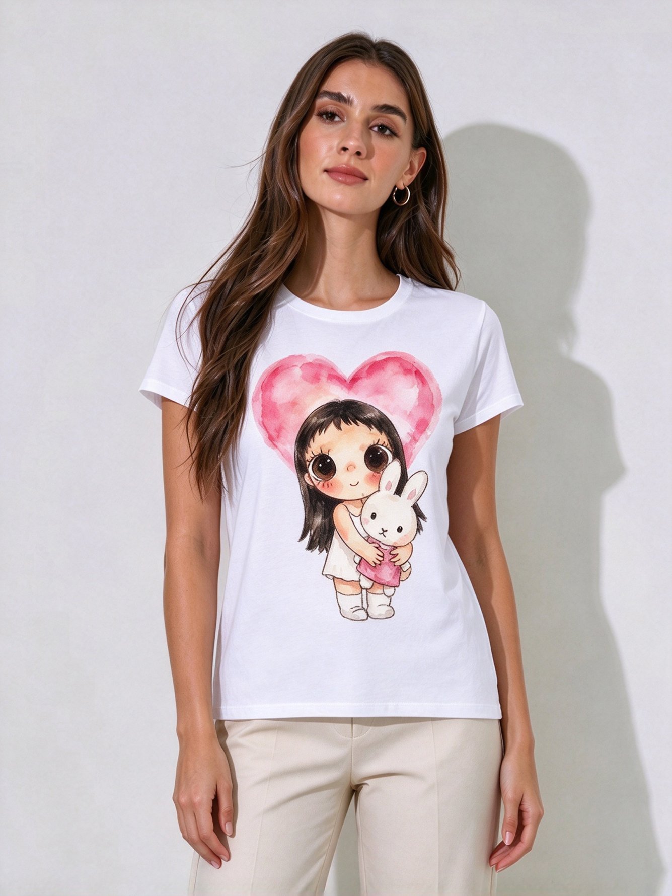 White Printed Round Neck Regular T-Shirt