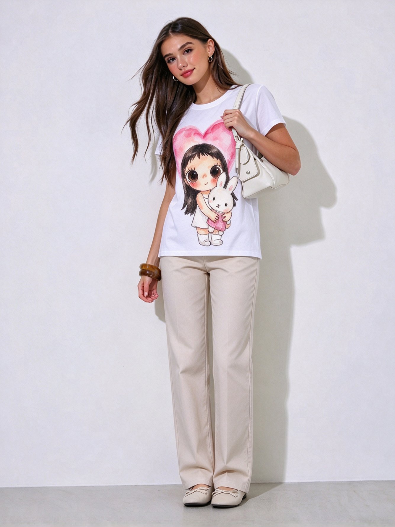 White Printed Round Neck Regular T-Shirt
