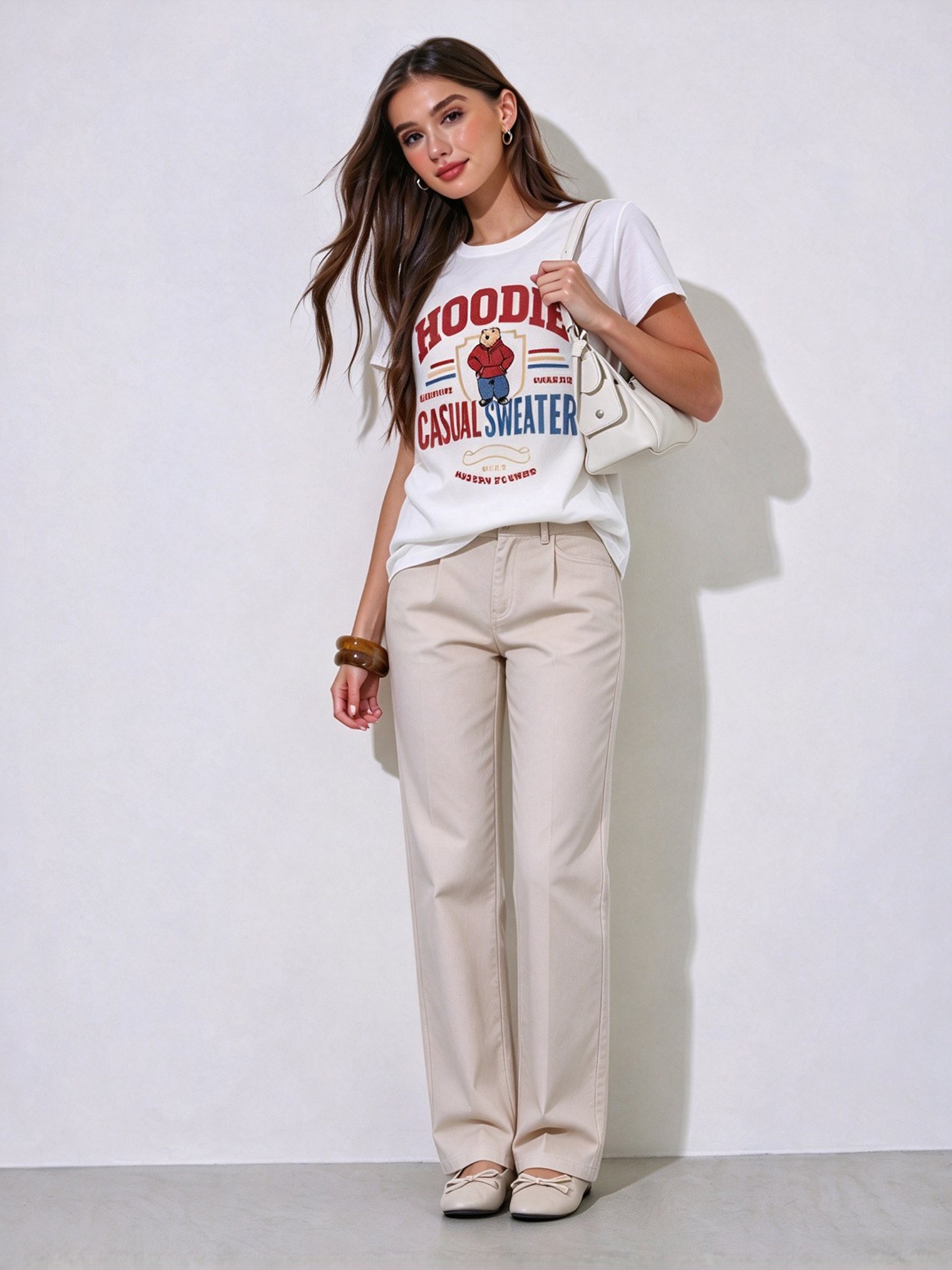 White Printed Round Neck Regular T-Shirt
