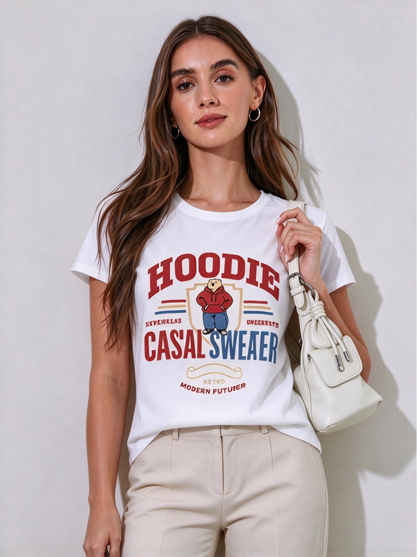 White Printed Round Neck Regular T-Shirt